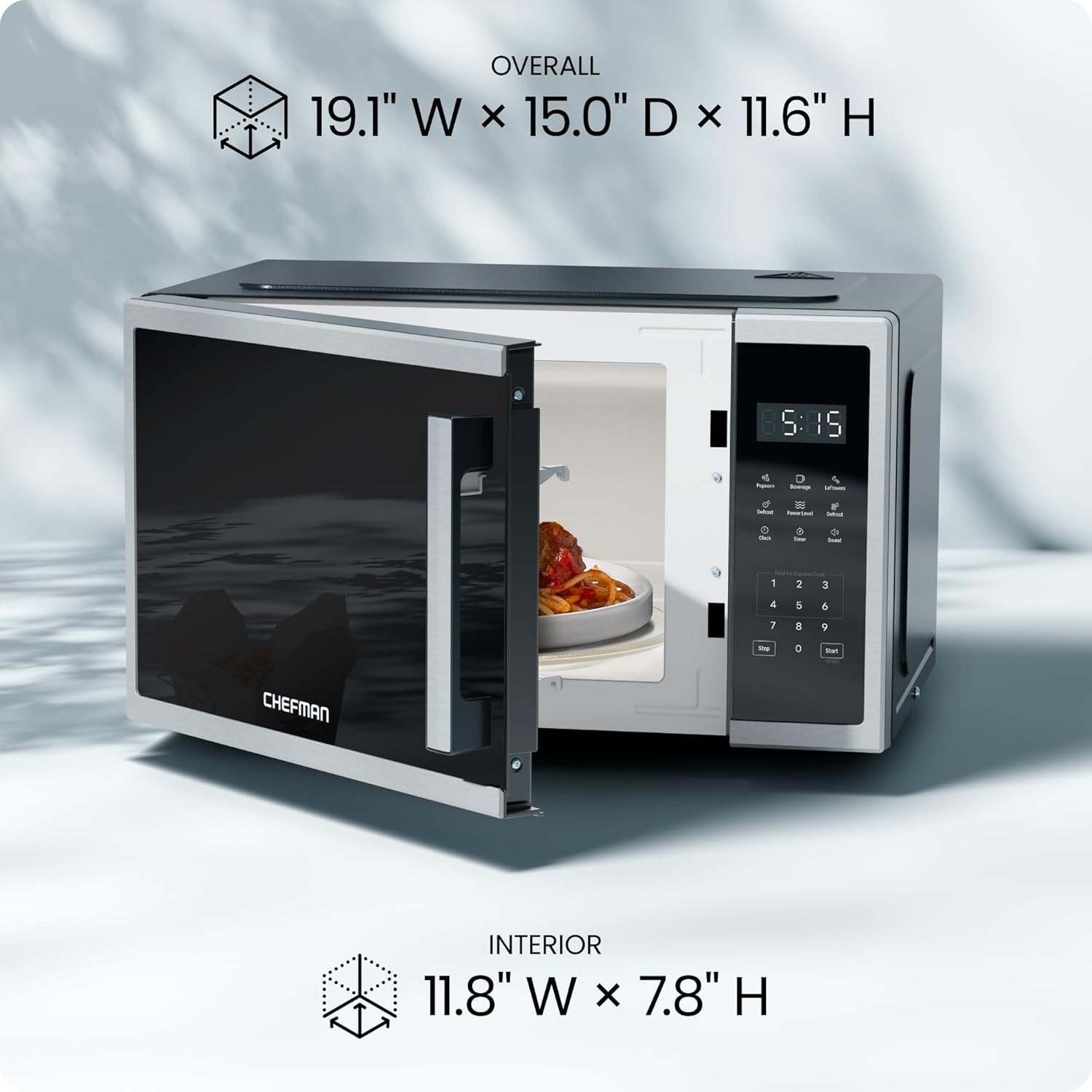image:imageChefman Countertop Microwave Oven 09 Cu Ft 1000 Watts with 10 Power Levels 3 Cooking Presets with OneTouch Express Cook 2 Defrost Settings Child Safety Lock amp Mute Button Stainless Steel09 Cu Ft