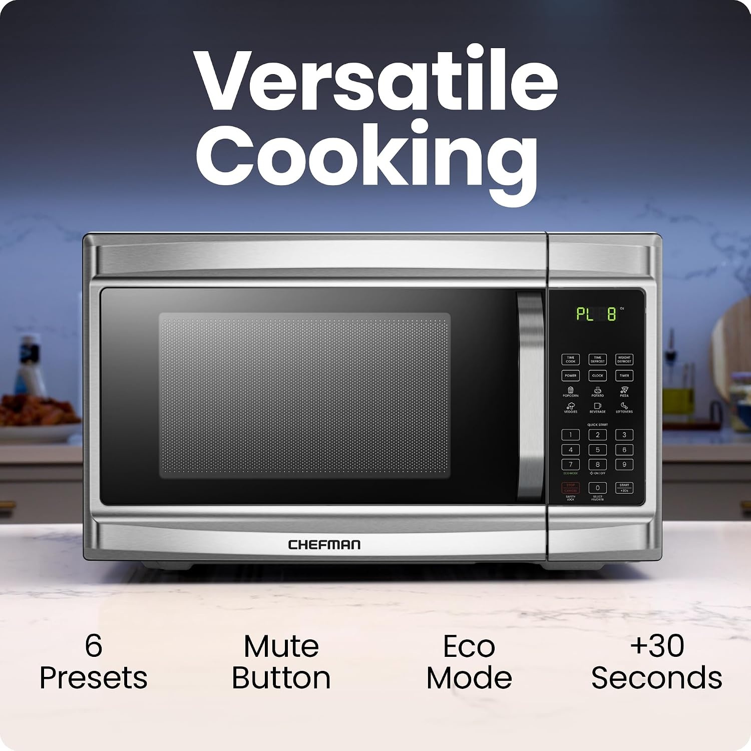 image:imageChefman Countertop Microwave Oven 09 Cu Ft 1000 Watts with 10 Power Levels 3 Cooking Presets with OneTouch Express Cook 2 Defrost Settings Child Safety Lock amp Mute Button Stainless Steel13 Cu Ft