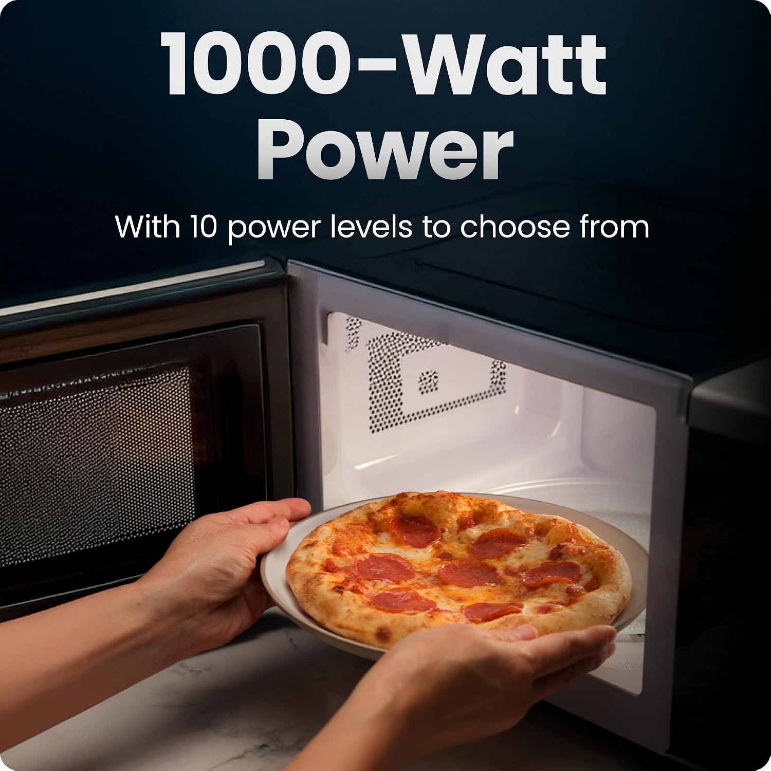 image:imageChefman Countertop Microwave Oven 09 Cu Ft 1000 Watts with 10 Power Levels 3 Cooking Presets with OneTouch Express Cook 2 Defrost Settings Child Safety Lock amp Mute Button Stainless Steel11 Cu Ft