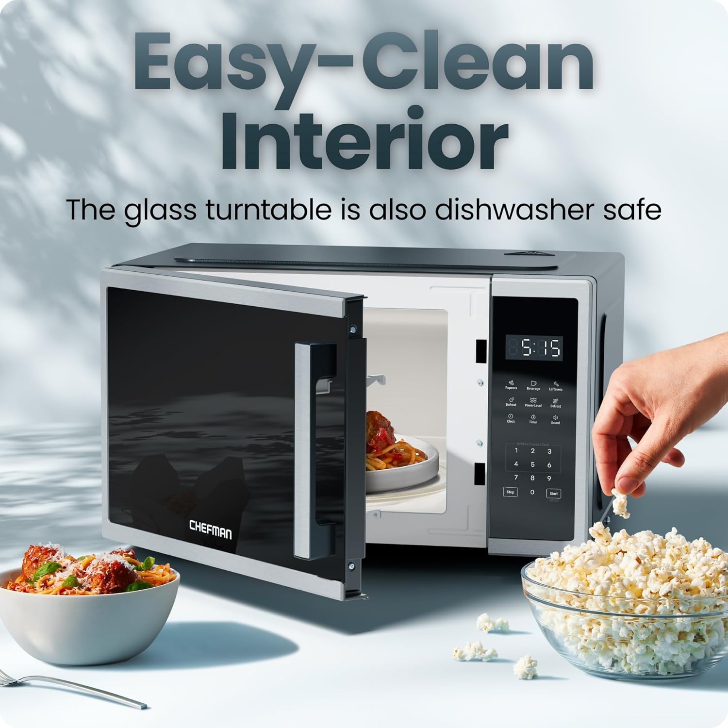image:imageChefman Countertop Microwave Oven 09 Cu Ft 1000 Watts with 10 Power Levels 3 Cooking Presets with OneTouch Express Cook 2 Defrost Settings Child Safety Lock amp Mute Button Stainless Steel09 Cu Ft