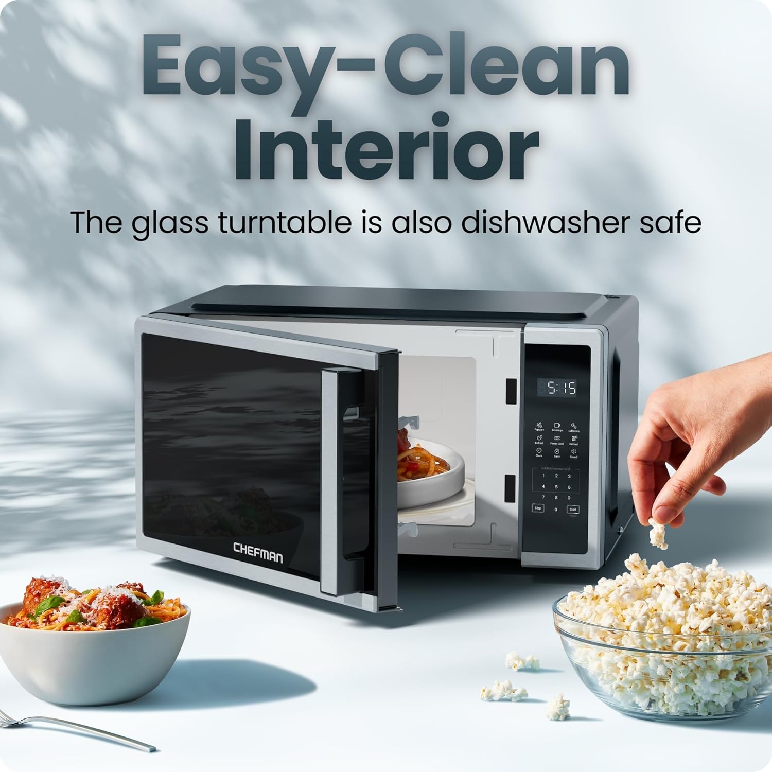 image:imageChefman Countertop Microwave Oven 09 Cu Ft 1000 Watts with 10 Power Levels 3 Cooking Presets with OneTouch Express Cook 2 Defrost Settings Child Safety Lock amp Mute Button Stainless Steel07 Cu Ft
