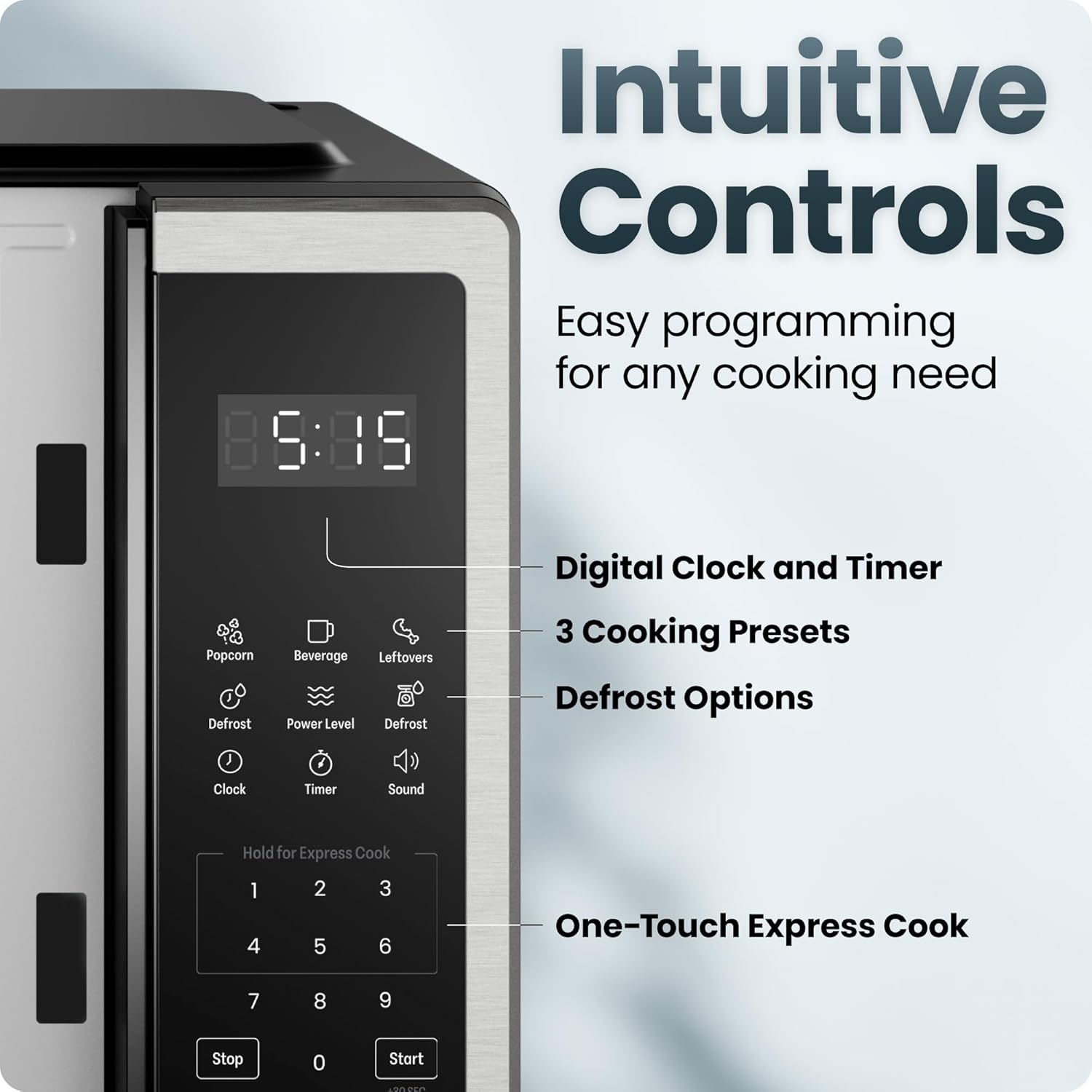 image:imageChefman Countertop Microwave Oven 09 Cu Ft 1000 Watts with 10 Power Levels 3 Cooking Presets with OneTouch Express Cook 2 Defrost Settings Child Safety Lock amp Mute Button Stainless Steel07 Cu Ft