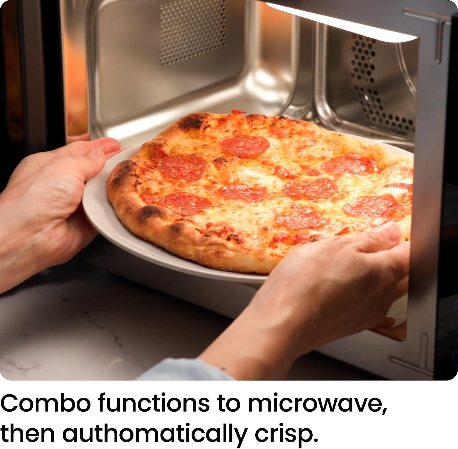 image:imageChefman Countertop Microwave Oven 09 Cu Ft Digital Stainless Steel Microwave 900 Watt with 6 Presets Eco Mode Mute Option Memory Function Child Safety Lock Kitchen Home Dorm Essentials08 Cu Ft MicroCrisp