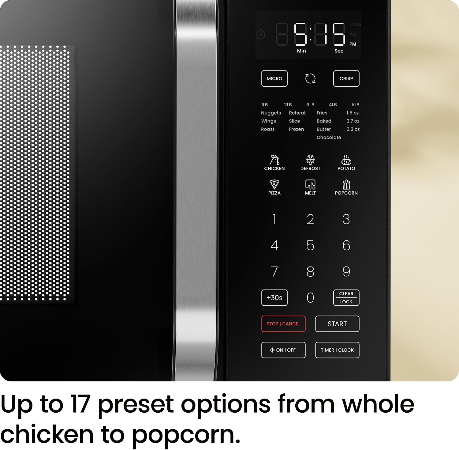 image:imageChefman Countertop Microwave Oven 09 Cu Ft Digital Stainless Steel Microwave 900 Watt with 6 Presets Eco Mode Mute Option Memory Function Child Safety Lock Kitchen Home Dorm Essentials08 Cu Ft MicroCrisp