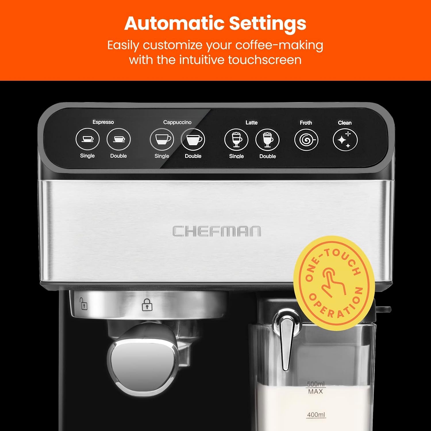 image:imageChefman Crema Deluxe Espresso Machine with Double Boiler Use Milk Frother and Brew Espresso Simultaneously Professional Coffee Maker with Coffee Grinder and Steam Wand 30 Grind SettingsCompact
