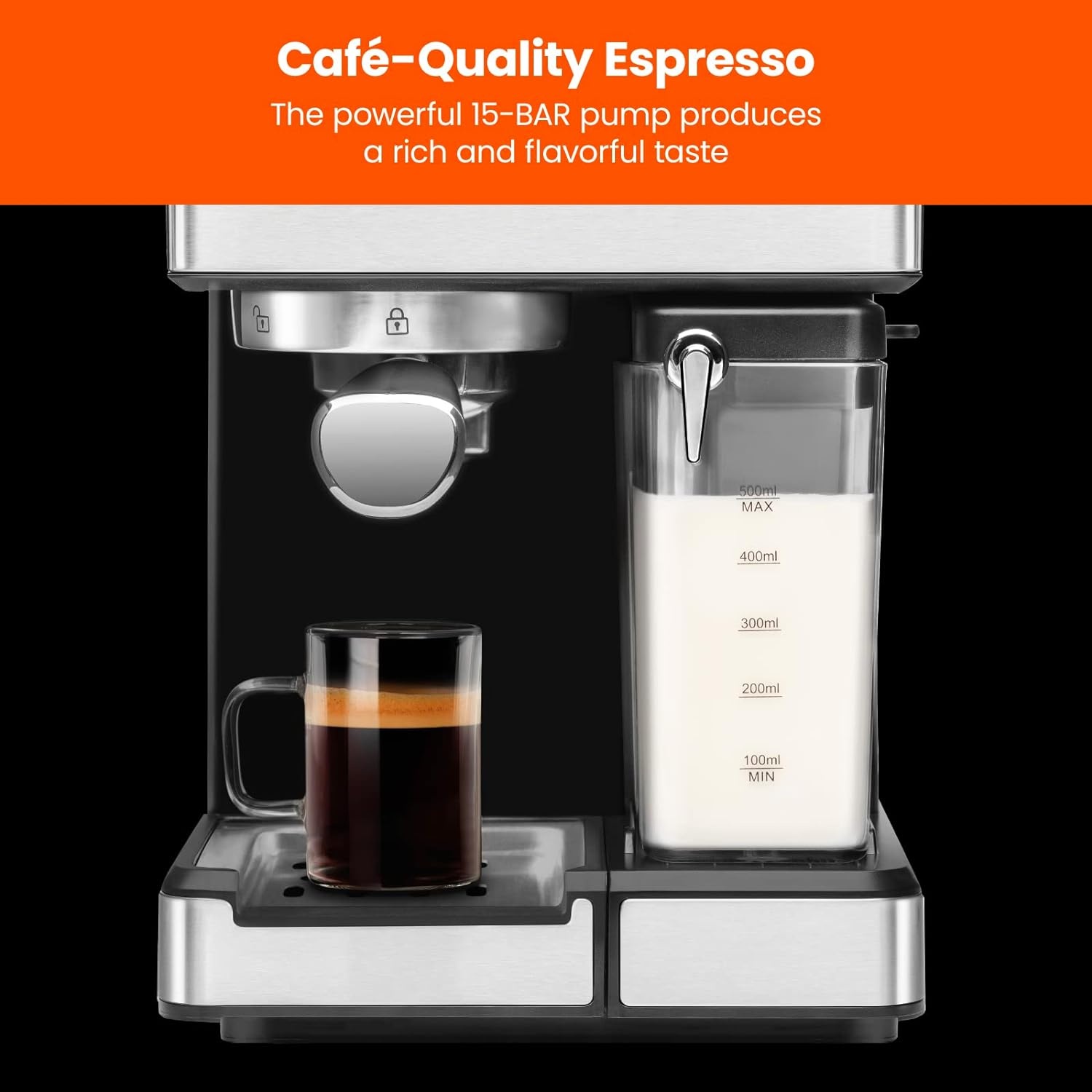 image:imageChefman Crema Deluxe Espresso Machine with Double Boiler Use Milk Frother and Brew Espresso Simultaneously Professional Coffee Maker with Coffee Grinder and Steam Wand 30 Grind SettingsCompact