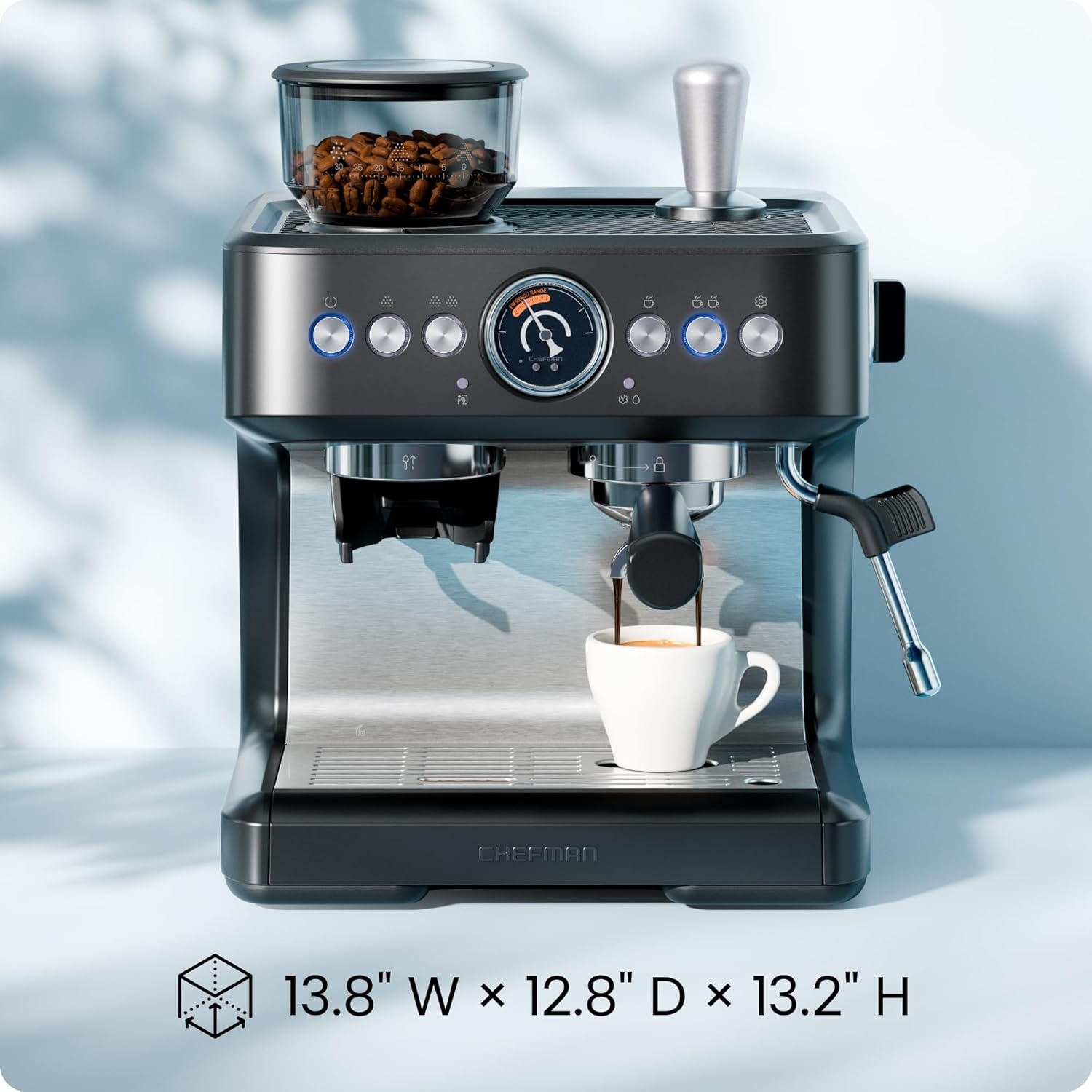 image:imageChefman Crema Deluxe Espresso Machine with Double Boiler Use Milk Frother and Brew Espresso Simultaneously Professional Coffee Maker with Coffee Grinder and Steam Wand 30 Grind SettingsLarge