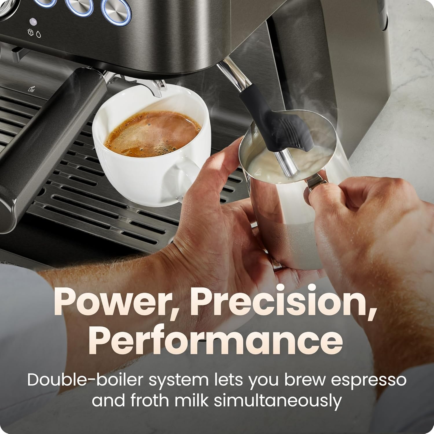 image:imageChefman Crema Deluxe Espresso Machine with Double Boiler Use Milk Frother and Brew Espresso Simultaneously Professional Coffee Maker with Coffee Grinder and Steam Wand 30 Grind SettingsLarge