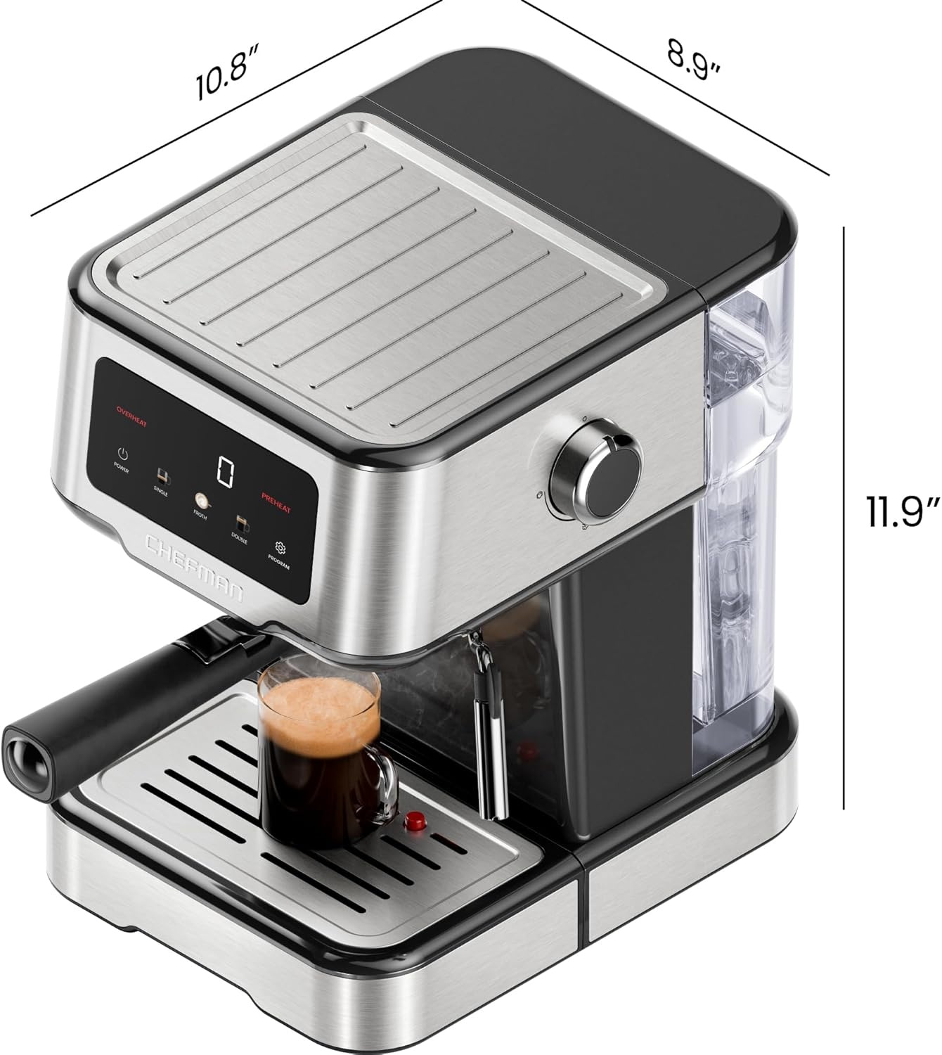 image:imageChefman Crema Supreme 15 Bar Espresso Machine with Milk Frother Barista Steam Wand Professional Coffee Maker with Coffee Grinder 30 Grind Settings 3L Removable Water Tank Stainless SteelSmall