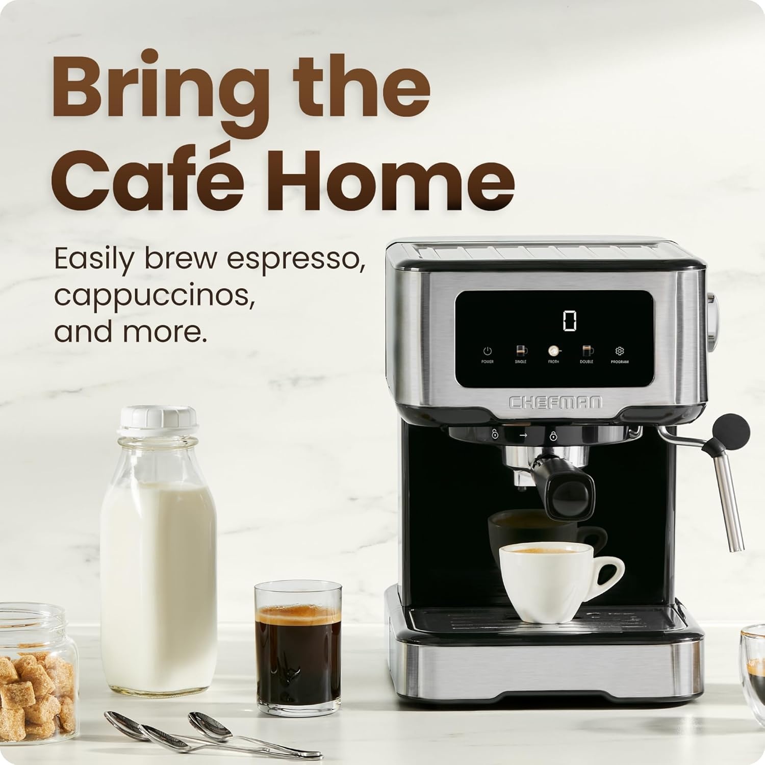 image:imageChefman Crema Supreme 15 Bar Espresso Machine with Milk Frother Barista Steam Wand Professional Coffee Maker with Coffee Grinder 30 Grind Settings 3L Removable Water Tank Stainless SteelSmall