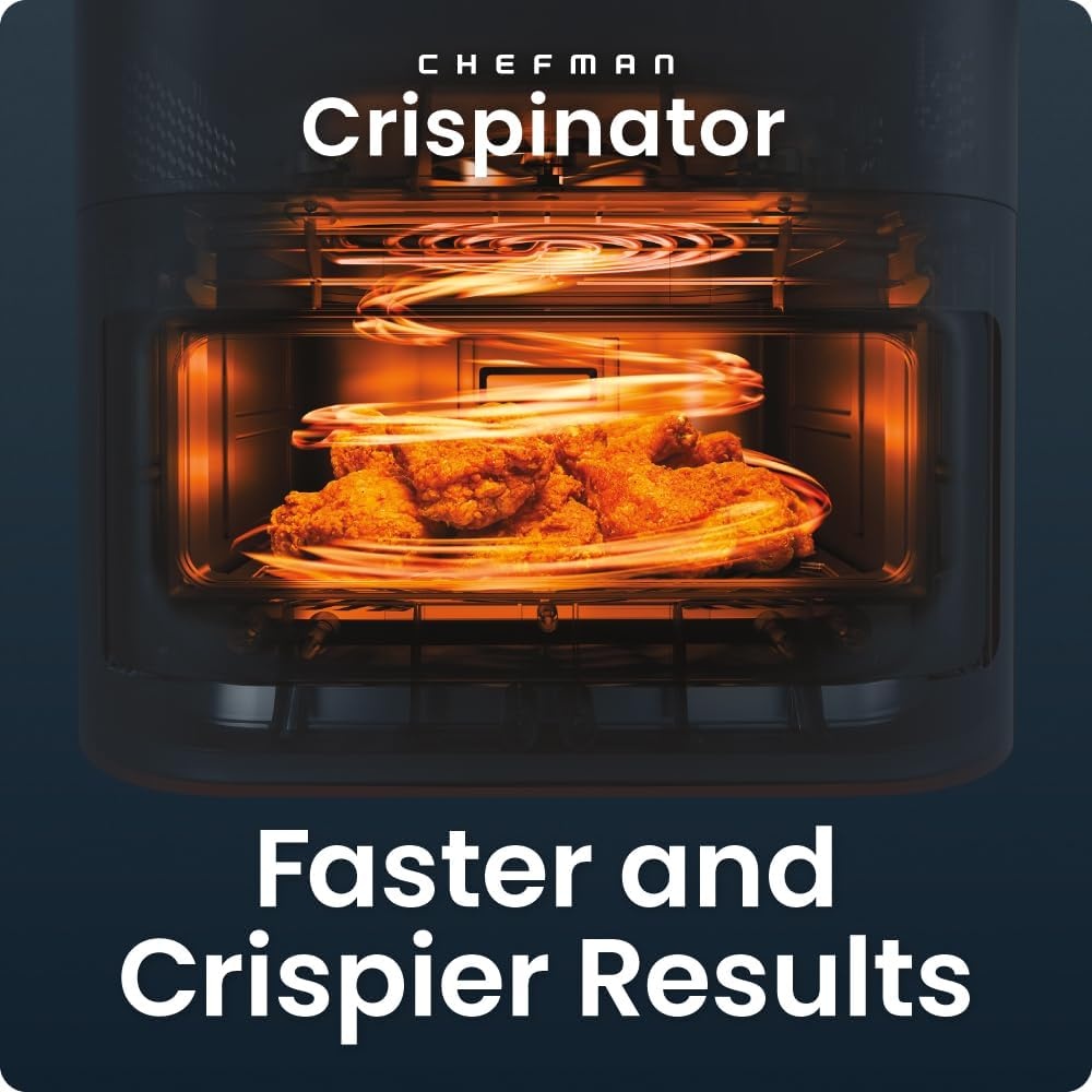 image:imageChefman Crispinator Air Fryer 6in1 with 8 Qt capacity 450F Max Temp with TurboFry Pro Technology for Fast and Even Results Viewing Window Nonstick Ceramic BasketMidnight