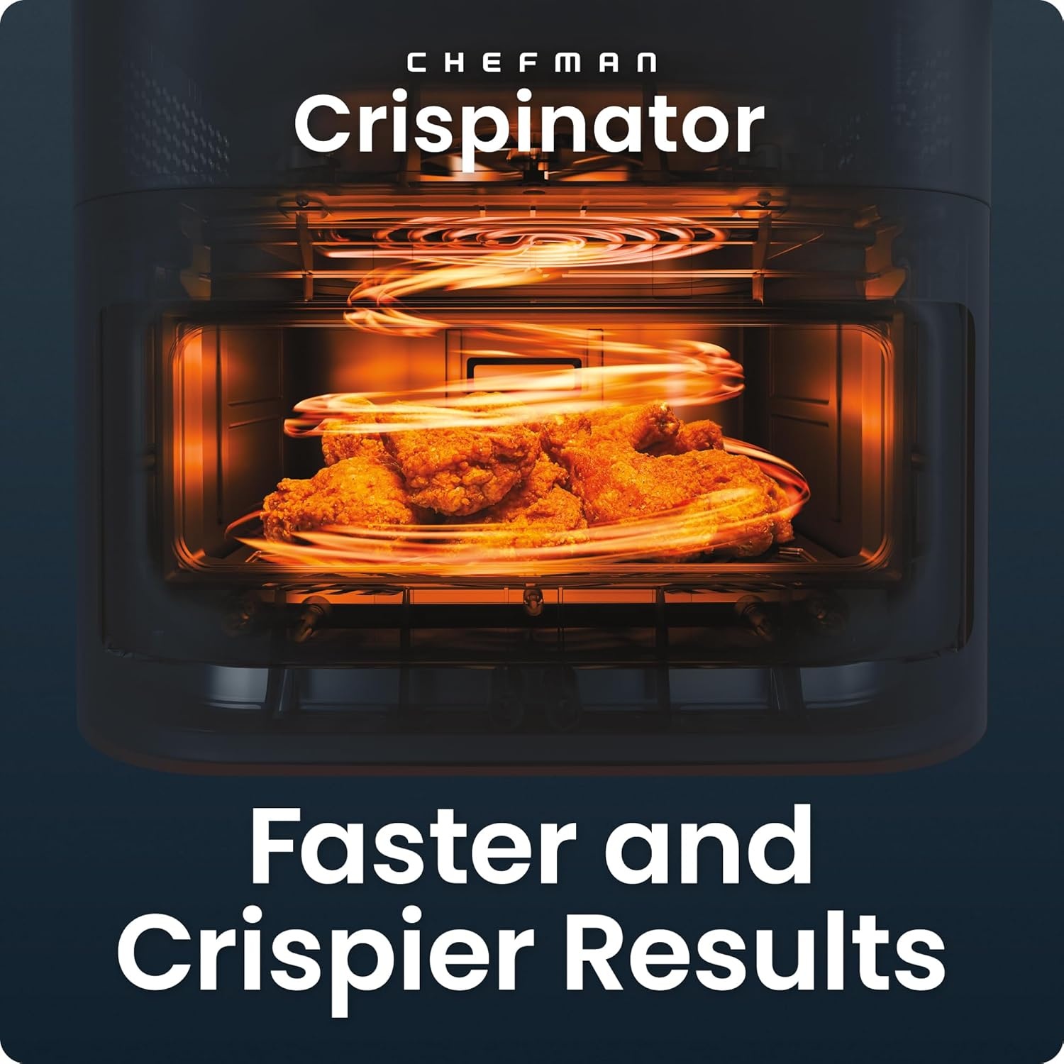 image:imageChefman Crispinator Air Fryer 6in1 with 8 Qt capacity 450F Max Temp with TurboFry Pro Technology for Fast and Even Results Viewing Window Nonstick Ceramic BasketMidnight
