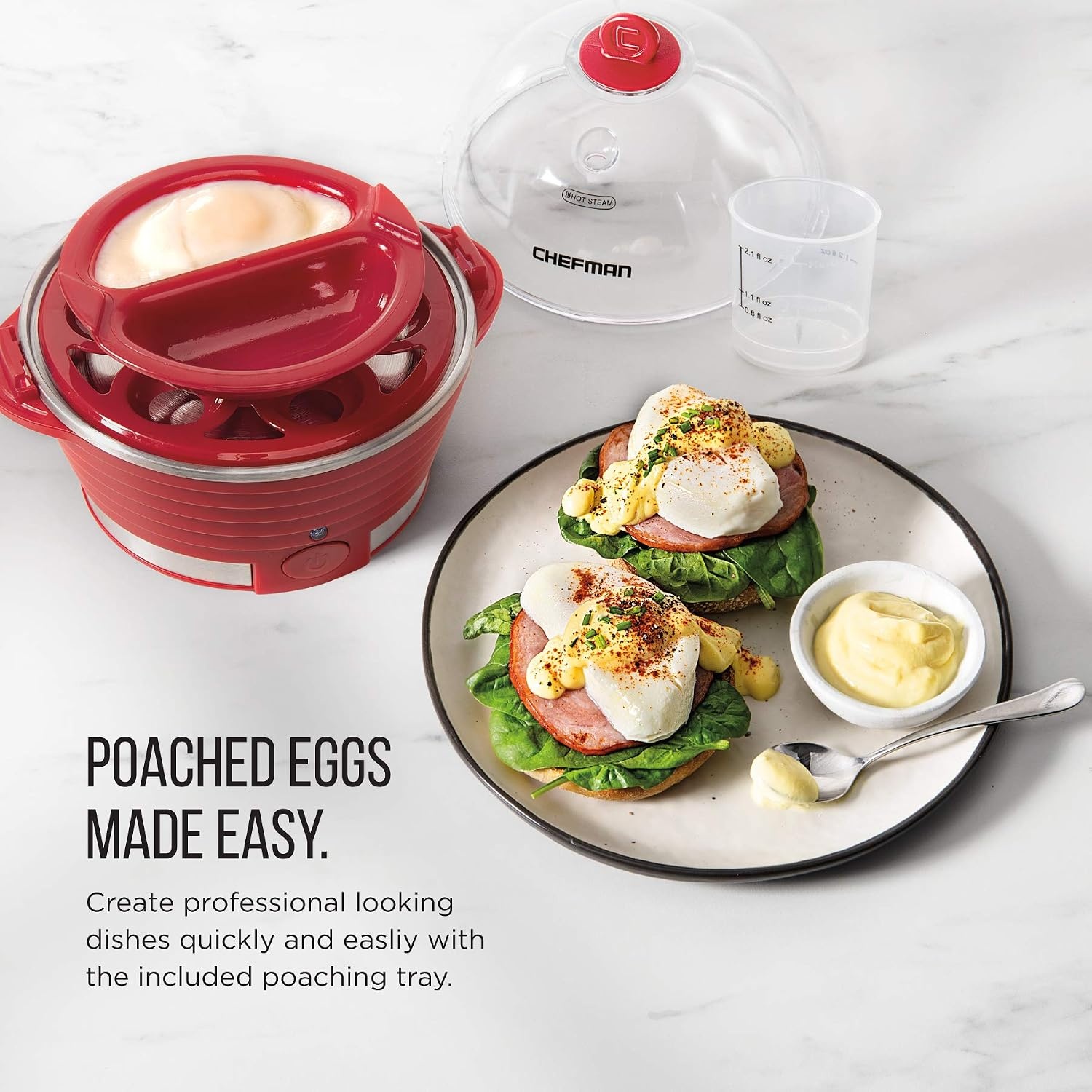 image:imageChefman EggMaker Rapid Poacher Food amp Vegetable Steamer Quickly Makes Up to 6 Hard Medium or Soft Boiled PoachingOmelet Tray Included Ready Signal BPAFree BLACKRed