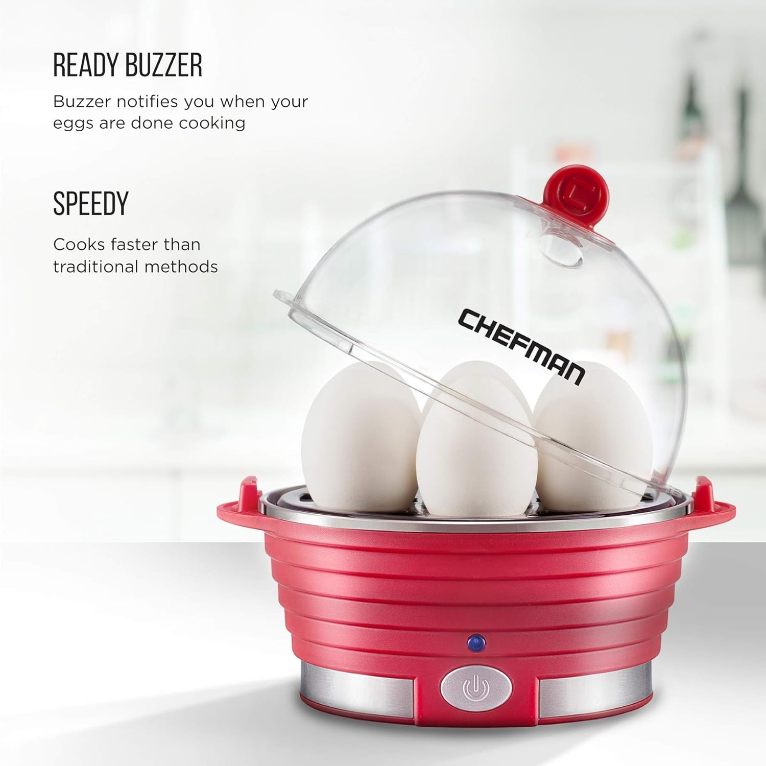 image:imageChefman EggMaker Rapid Poacher Food amp Vegetable Steamer Quickly Makes Up to 6 Hard Medium or Soft Boiled PoachingOmelet Tray Included Ready Signal BPAFree BLACKRed
