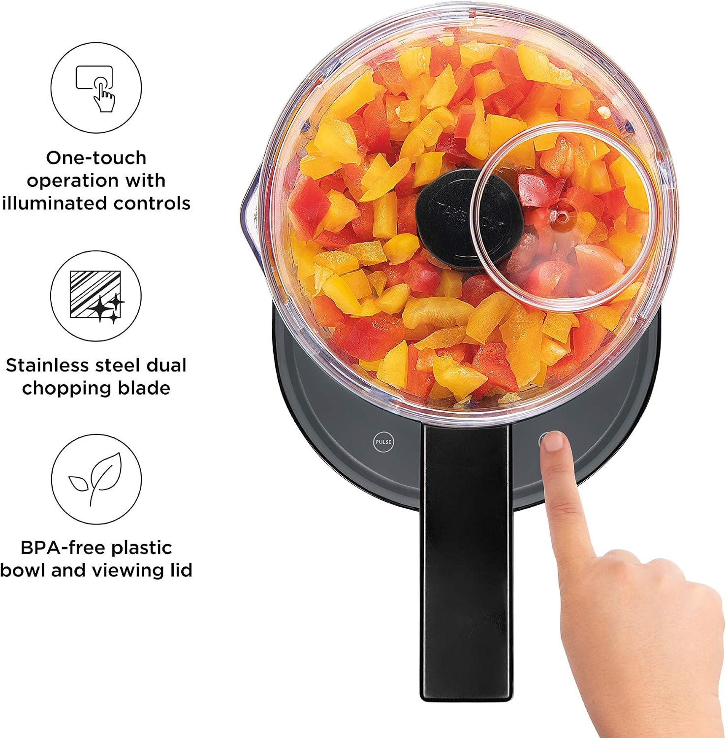 image:imageChefman Electric 4Cup Food Chopper Blender with Revolutionary Vertical Motion AutoChopping for Perfectly Even Mixing Results DishwasherSafe Stainless Steel Dual Blades BPAFree Bowl amp Lid BlackGray