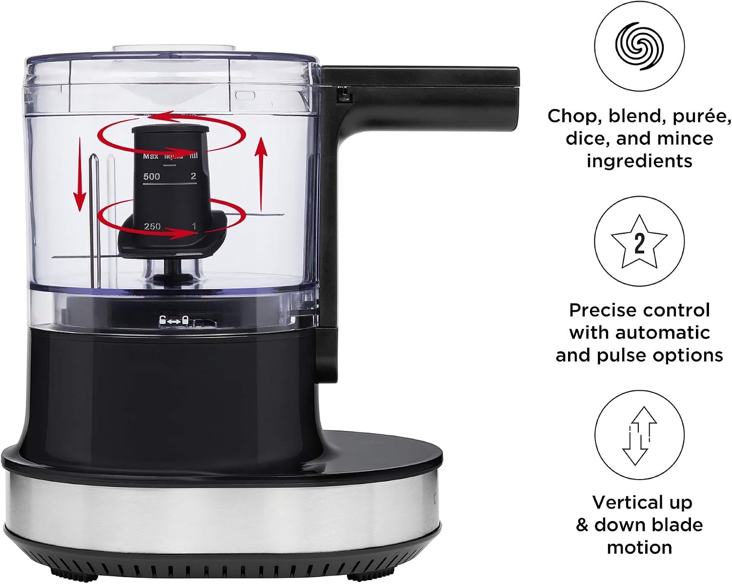 image:imageChefman Electric 4Cup Food Chopper Blender with Revolutionary Vertical Motion AutoChopping for Perfectly Even Mixing Results DishwasherSafe Stainless Steel Dual Blades BPAFree Bowl amp Lid BlackBlack