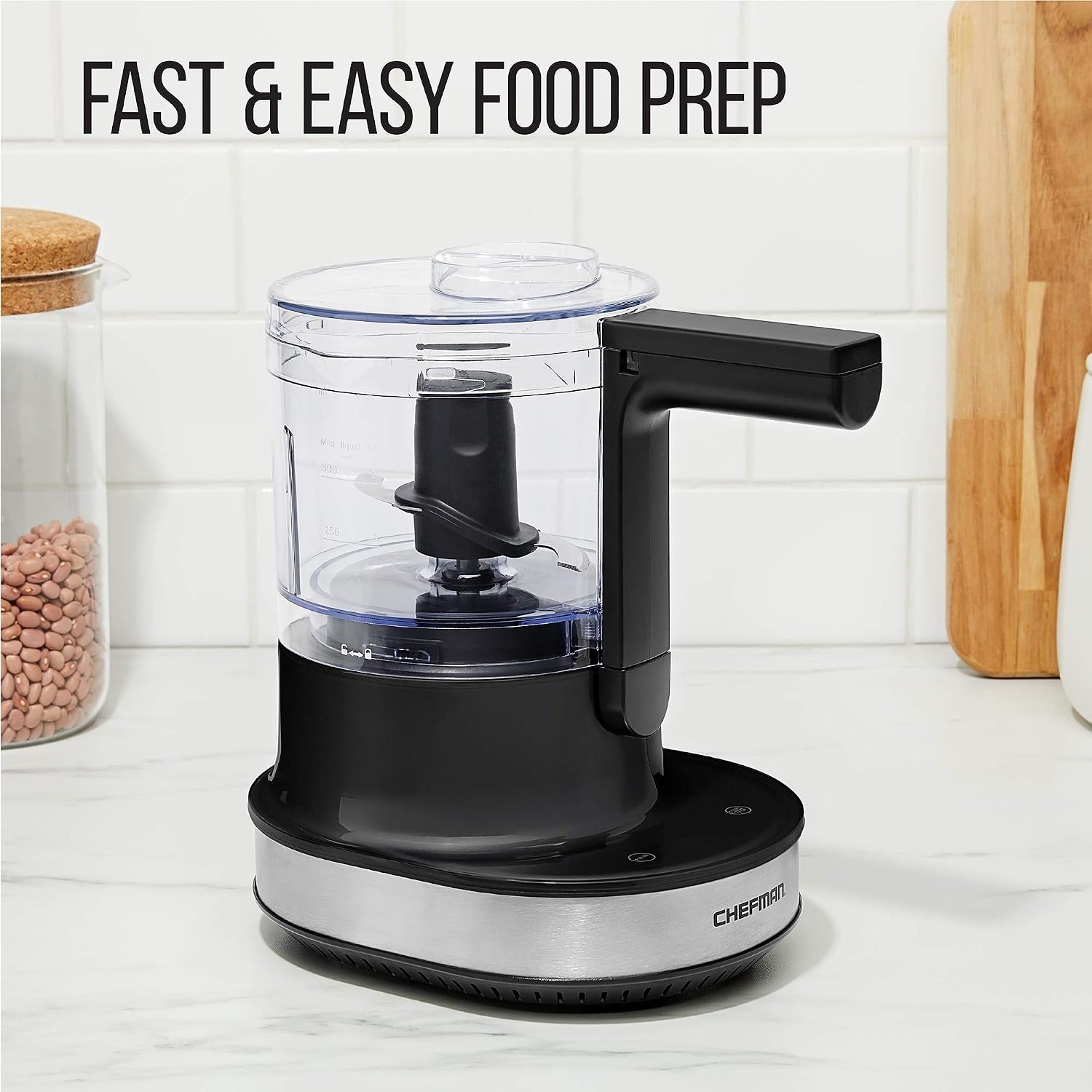 image:imageChefman Electric 4Cup Food Chopper Blender with Revolutionary Vertical Motion AutoChopping for Perfectly Even Mixing Results DishwasherSafe Stainless Steel Dual Blades BPAFree Bowl amp Lid BlackBlack