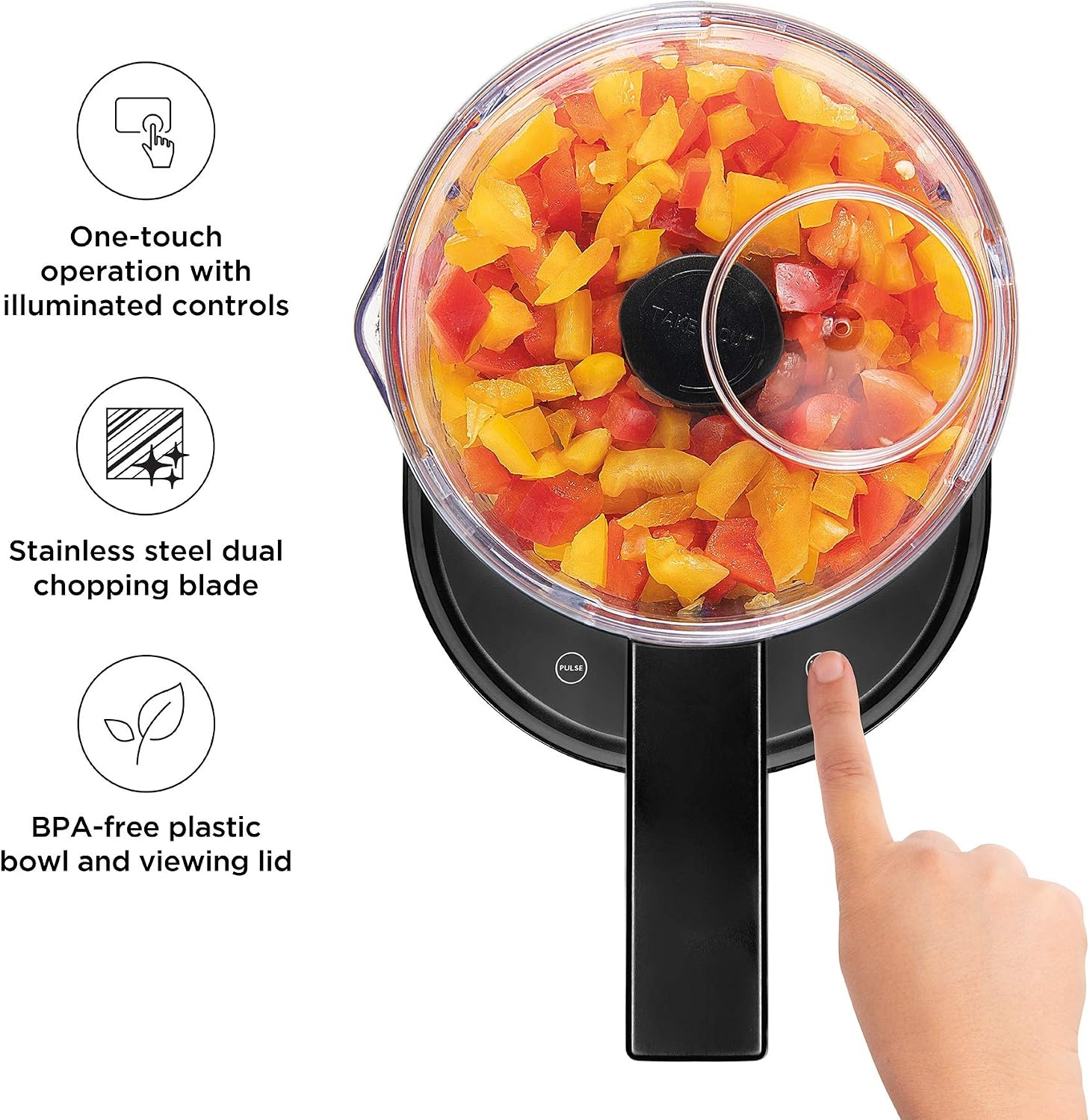image:imageChefman Electric 4Cup Food Chopper Blender with Revolutionary Vertical Motion AutoChopping for Perfectly Even Mixing Results DishwasherSafe Stainless Steel Dual Blades BPAFree Bowl amp Lid BlackBlack