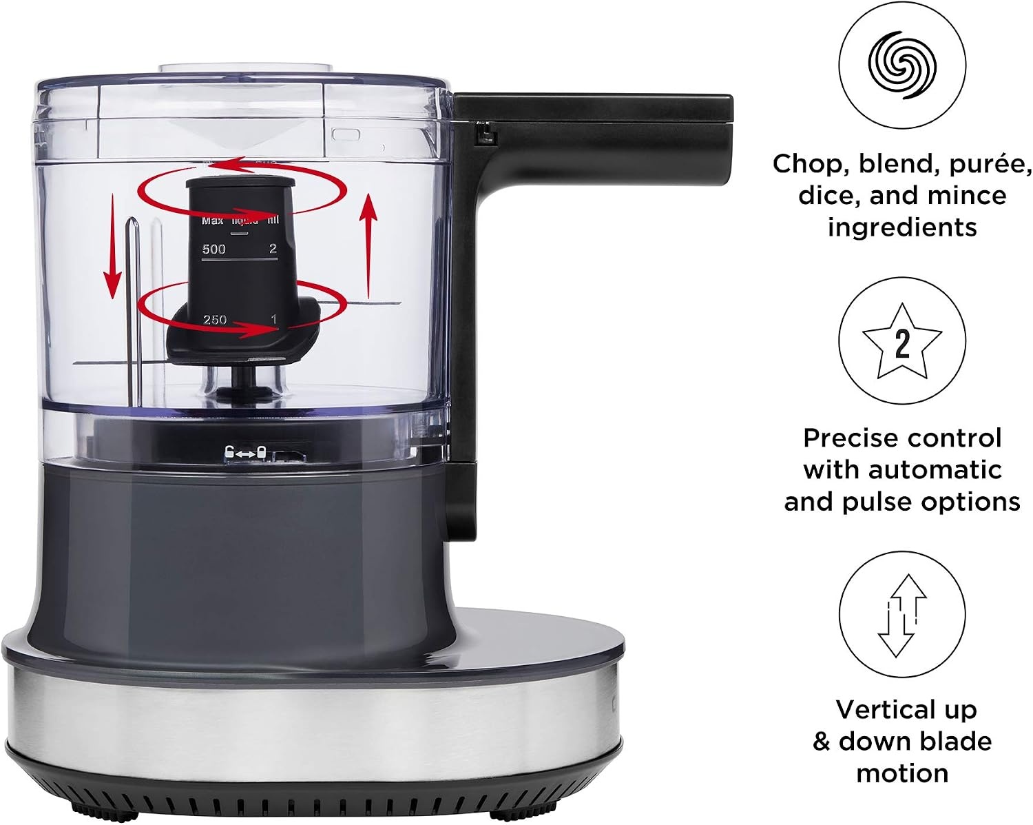 image:imageChefman Electric 4Cup Food Chopper Blender with Revolutionary Vertical Motion AutoChopping for Perfectly Even Mixing Results DishwasherSafe Stainless Steel Dual Blades BPAFree Bowl amp Lid BlackGray