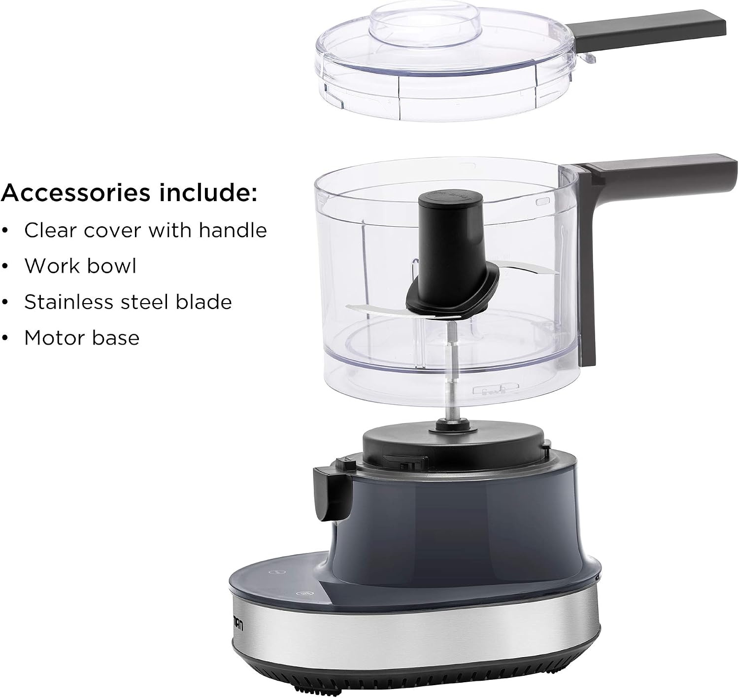 image:imageChefman Electric 4Cup Food Chopper Blender with Revolutionary Vertical Motion AutoChopping for Perfectly Even Mixing Results DishwasherSafe Stainless Steel Dual Blades BPAFree Bowl amp Lid BlackGray