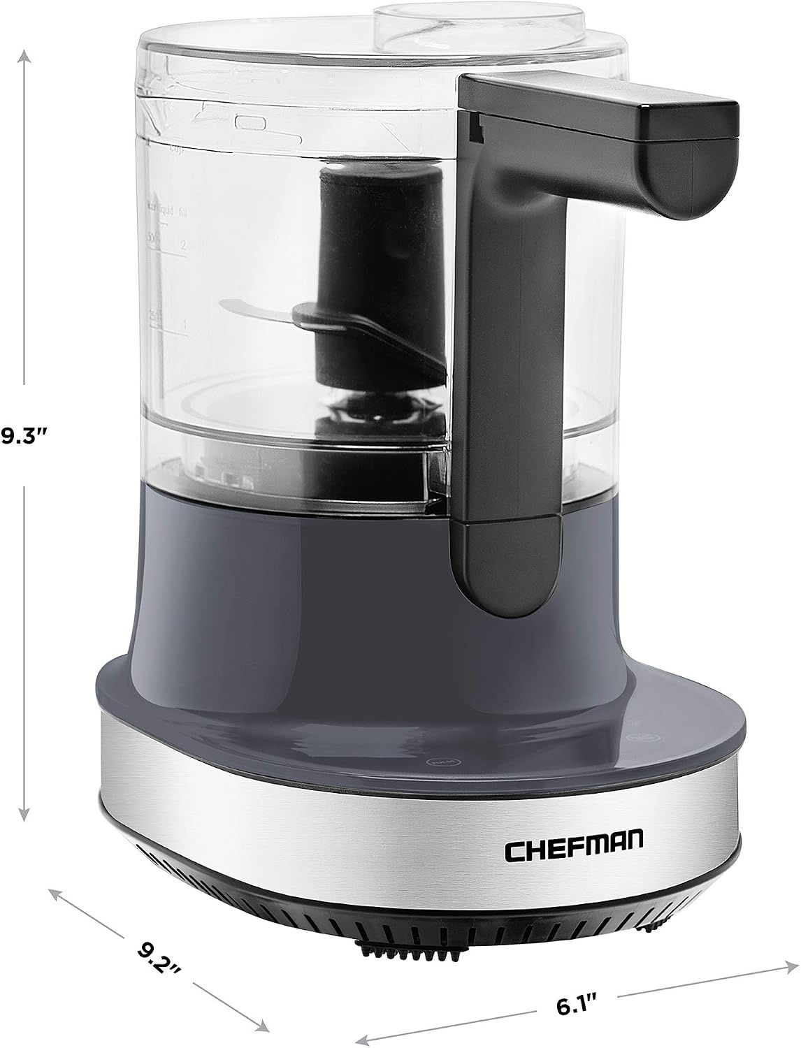 image:imageChefman Electric 4Cup Food Chopper Blender with Revolutionary Vertical Motion AutoChopping for Perfectly Even Mixing Results DishwasherSafe Stainless Steel Dual Blades BPAFree Bowl amp Lid BlackGray