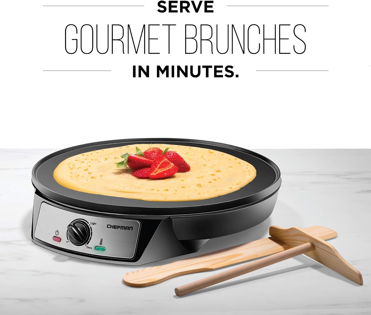 image:imageChefman Electric Crepe Maker amp Griddle Precise Temperature Control Skillet for Perfect Brunch Blintzes Pancakes Eggs Bacon amp Tortillas 12 Nonstick Grill Pan Includes Batter Spreader amp Spatula