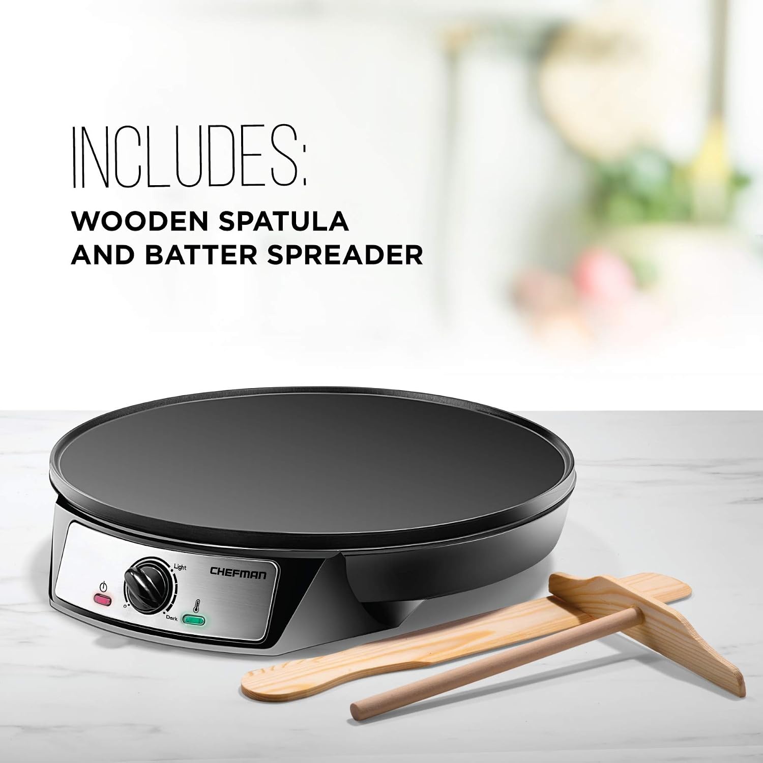 image:imageChefman Electric Crepe Maker amp Griddle Precise Temperature Control Skillet for Perfect Brunch Blintzes Pancakes Eggs Bacon amp Tortillas 12 Nonstick Grill Pan Includes Batter Spreader amp Spatula