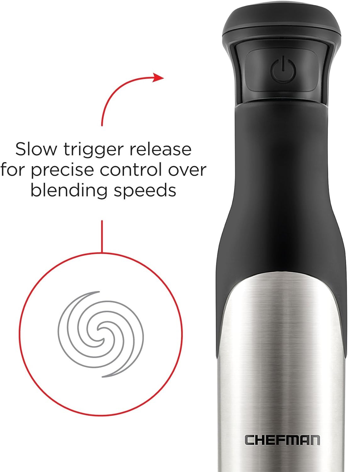 image:imageChefman Electric Immersion Blender 300Watt Stick HandHeld Blending wSimple One Touch Power Control Pressure Sensitive Multiple Speed Trigger Detachable Blade Stainless Steel