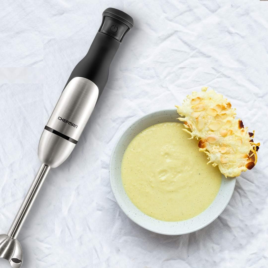 image:imageChefman Electric Immersion Blender 300Watt Stick HandHeld Blending wSimple One Touch Power Control Pressure Sensitive Multiple Speed Trigger Detachable Blade Stainless Steel