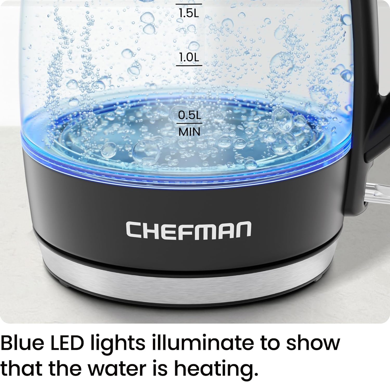image:imageChefman Electric Kettle 18L 1500W Hot Water Boiler Removable Lid for Easy Cleaning Auto Shut Off BoilDry Protection Stainless Steel Filter BPA Free Borosilicate Glass Electric Tea KettleBlack