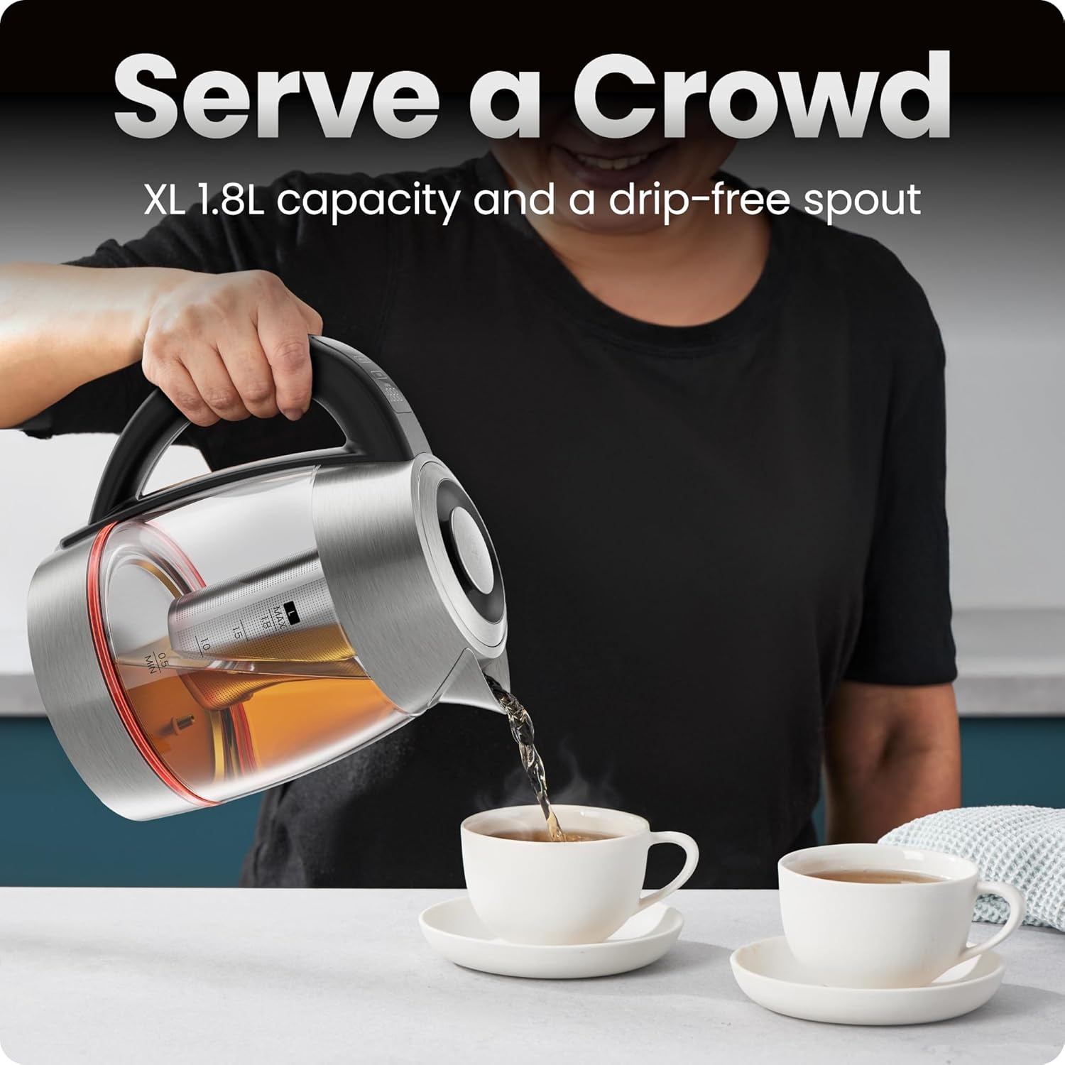 image:imageChefman Electric Kettle with Temperature Control 5 Presets LED Indicator Lights Removable Tea Infuser Glass Tea Kettle amp Hot Water Boiler 360 Swivel Base BPA Free Stainless Steel 18 LitersStainless Steel