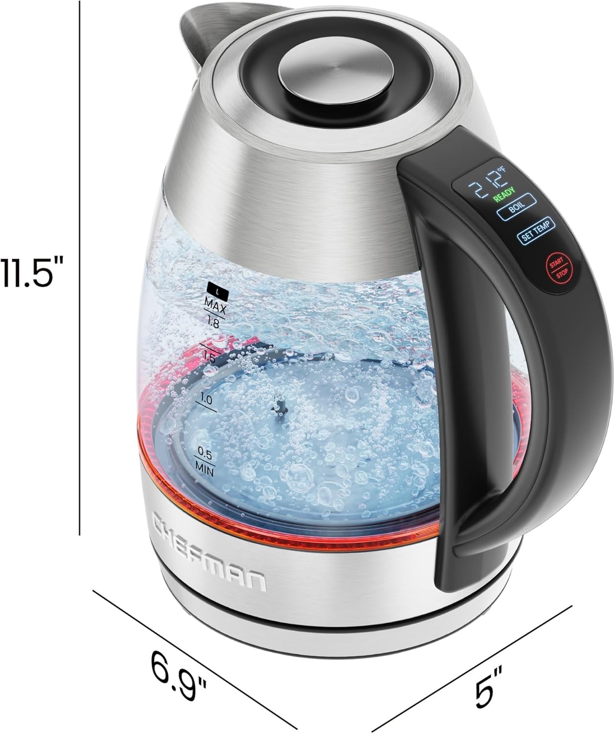 image:imageChefman Electric Kettle with Temperature Control 5 Presets LED Indicator Lights Removable Tea Infuser Glass Tea Kettle amp Hot Water Boiler 360 Swivel Base BPA Free Stainless Steel 18 LitersStainless Steel