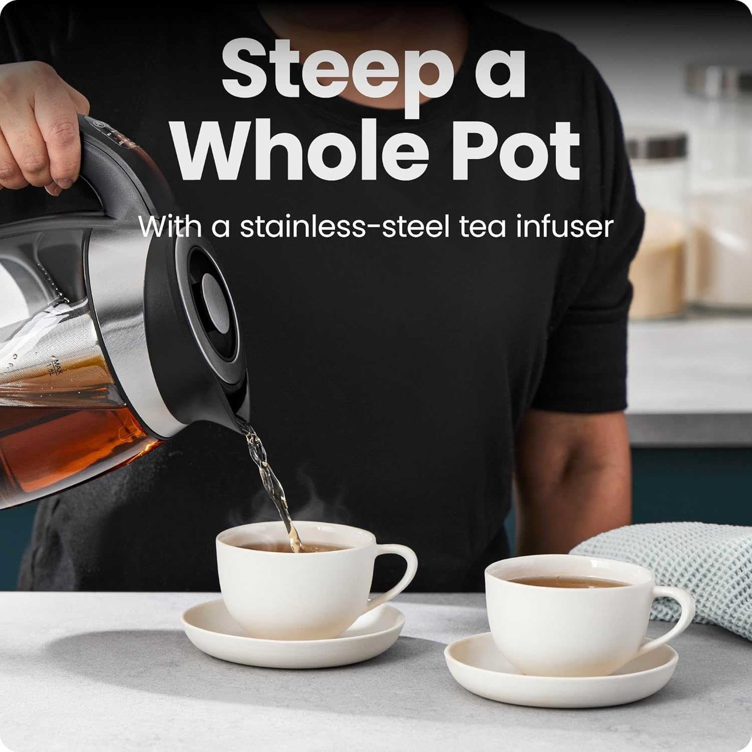 image:imageChefman Electric Kettle with Temperature Control 5 Presets LED Indicator Lights Removable Tea Infuser Glass Tea Kettle amp Hot Water Boiler 360 Swivel Base BPA Free Stainless Steel 18 Liters18L Temperature Control