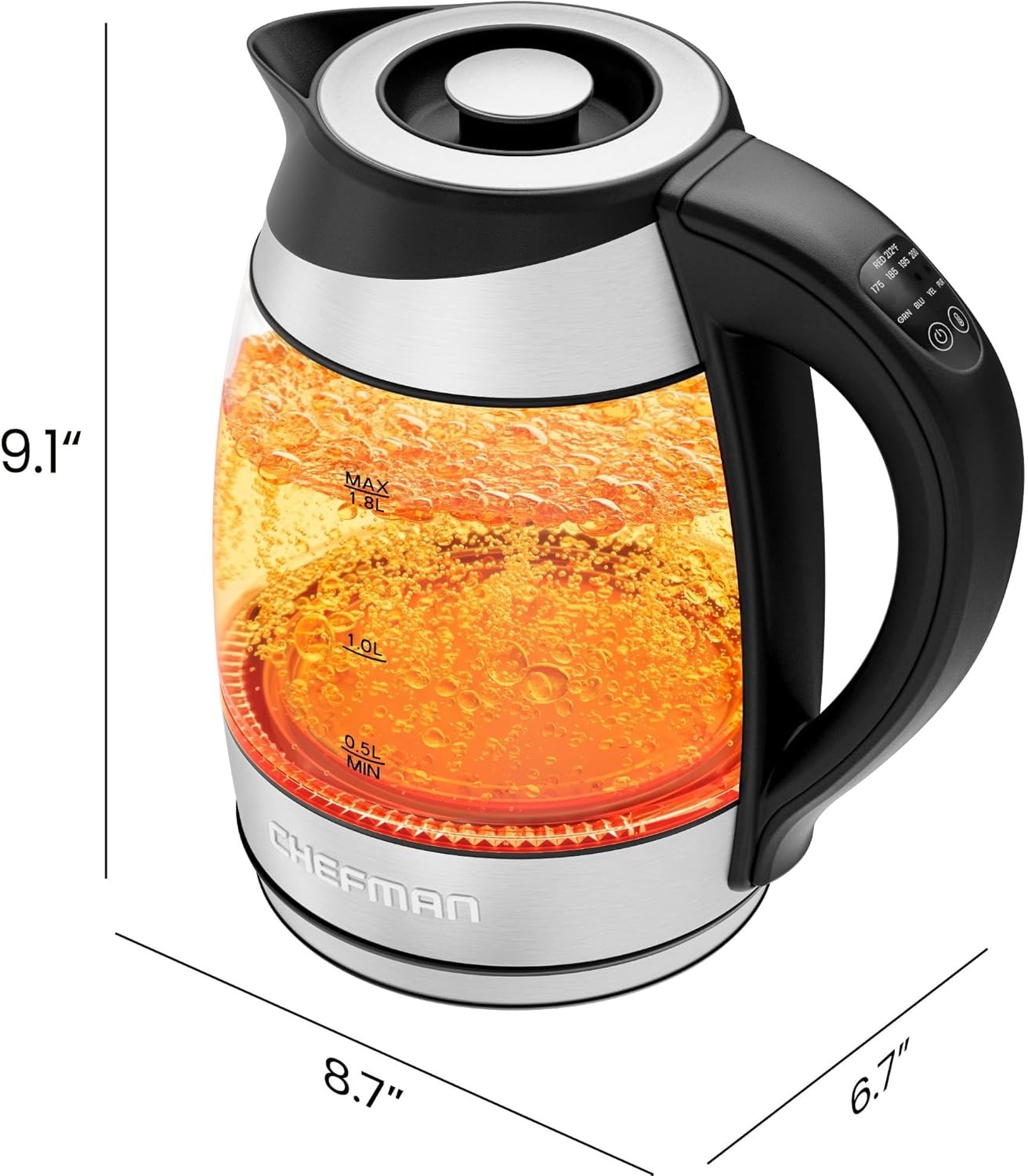 image:imageChefman Electric Kettle with Temperature Control 5 Presets LED Indicator Lights Removable Tea Infuser Glass Tea Kettle amp Hot Water Boiler 360 Swivel Base BPA Free Stainless Steel 18 Liters18L Temperature Control