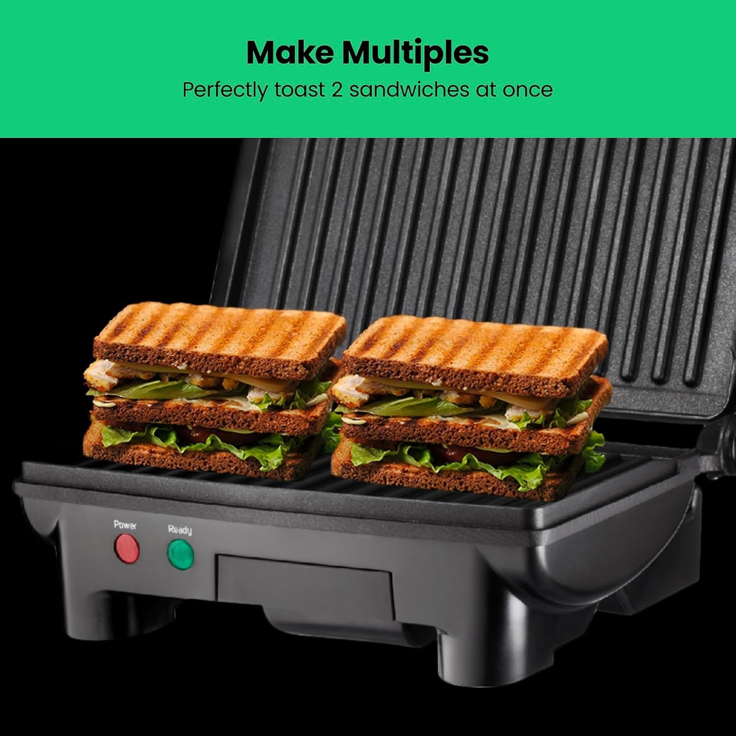 image:imageChefman Electric Panini Press Grill Compact 2Slice Sandwich Maker NonStick Coated Plates Opens 180 Degrees Dishwasher Safe Removable Drip Tray Stainless SteelBlack2 Slice Pack of 4