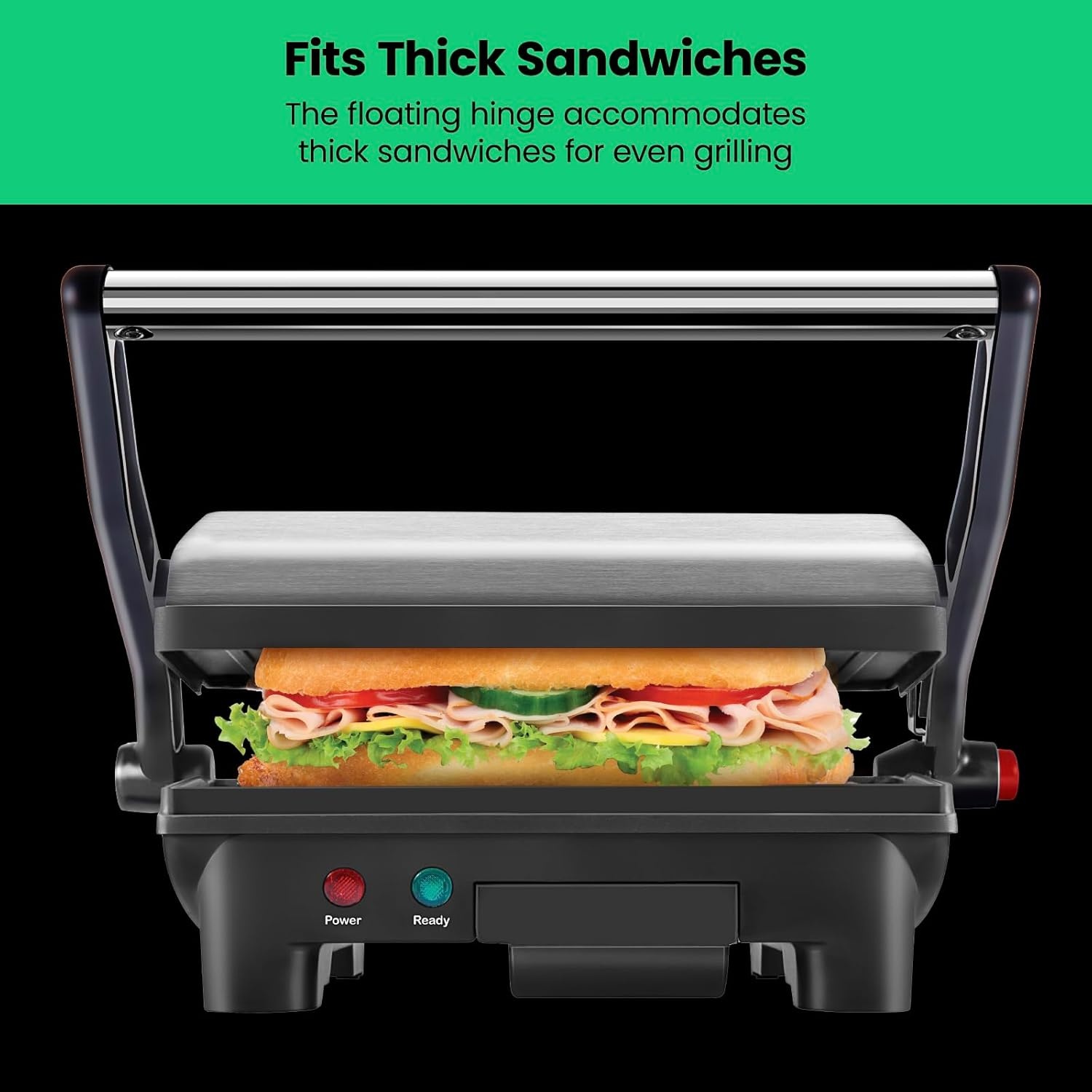 image:imageChefman Electric Panini Press Grill Compact 2Slice Sandwich Maker NonStick Coated Plates Opens 180 Degrees Dishwasher Safe Removable Drip Tray Stainless SteelBlack2 Slice