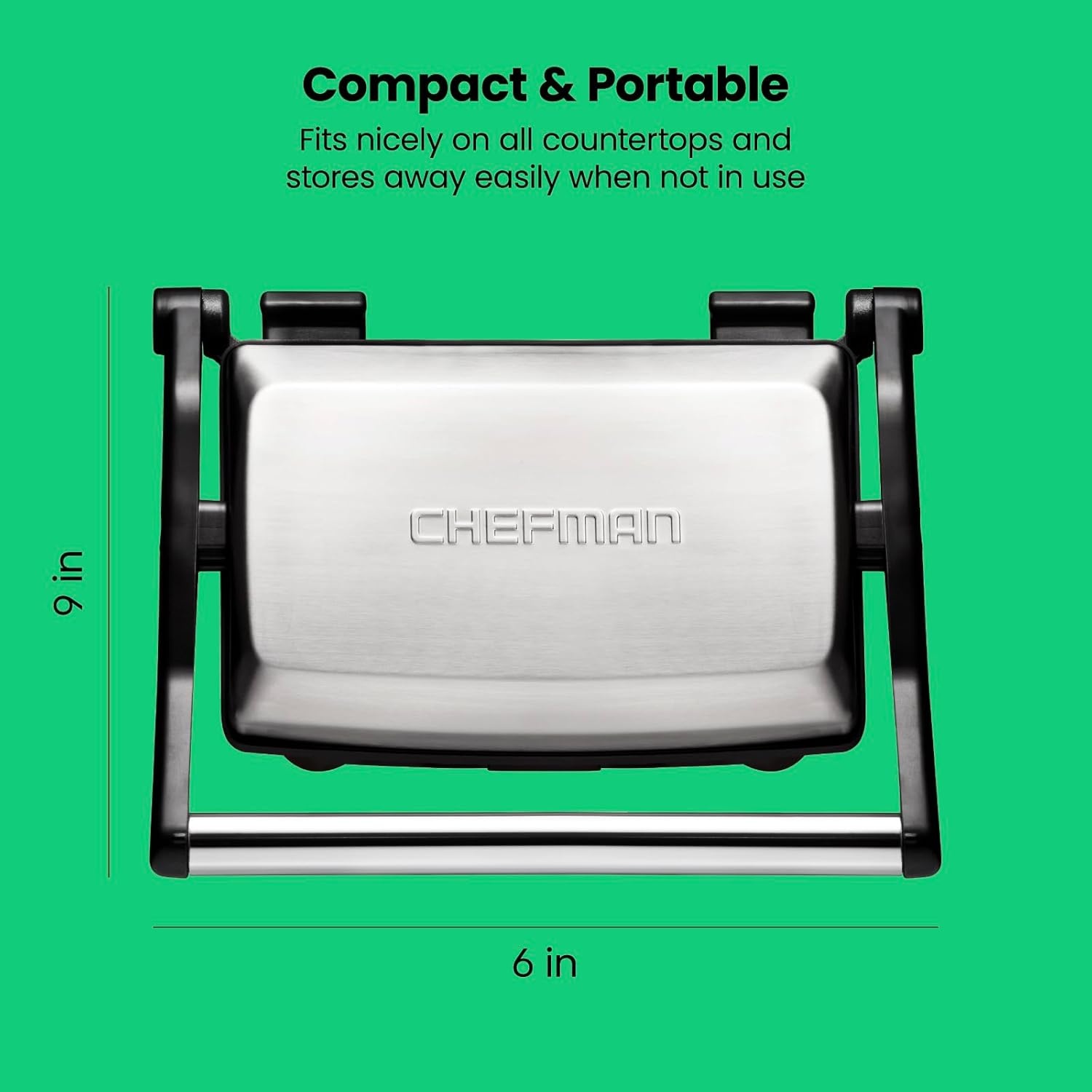image:imageChefman Electric Panini Press Grill Compact 2Slice Sandwich Maker NonStick Coated Plates Opens 180 Degrees Dishwasher Safe Removable Drip Tray Stainless SteelBlack2 Slice