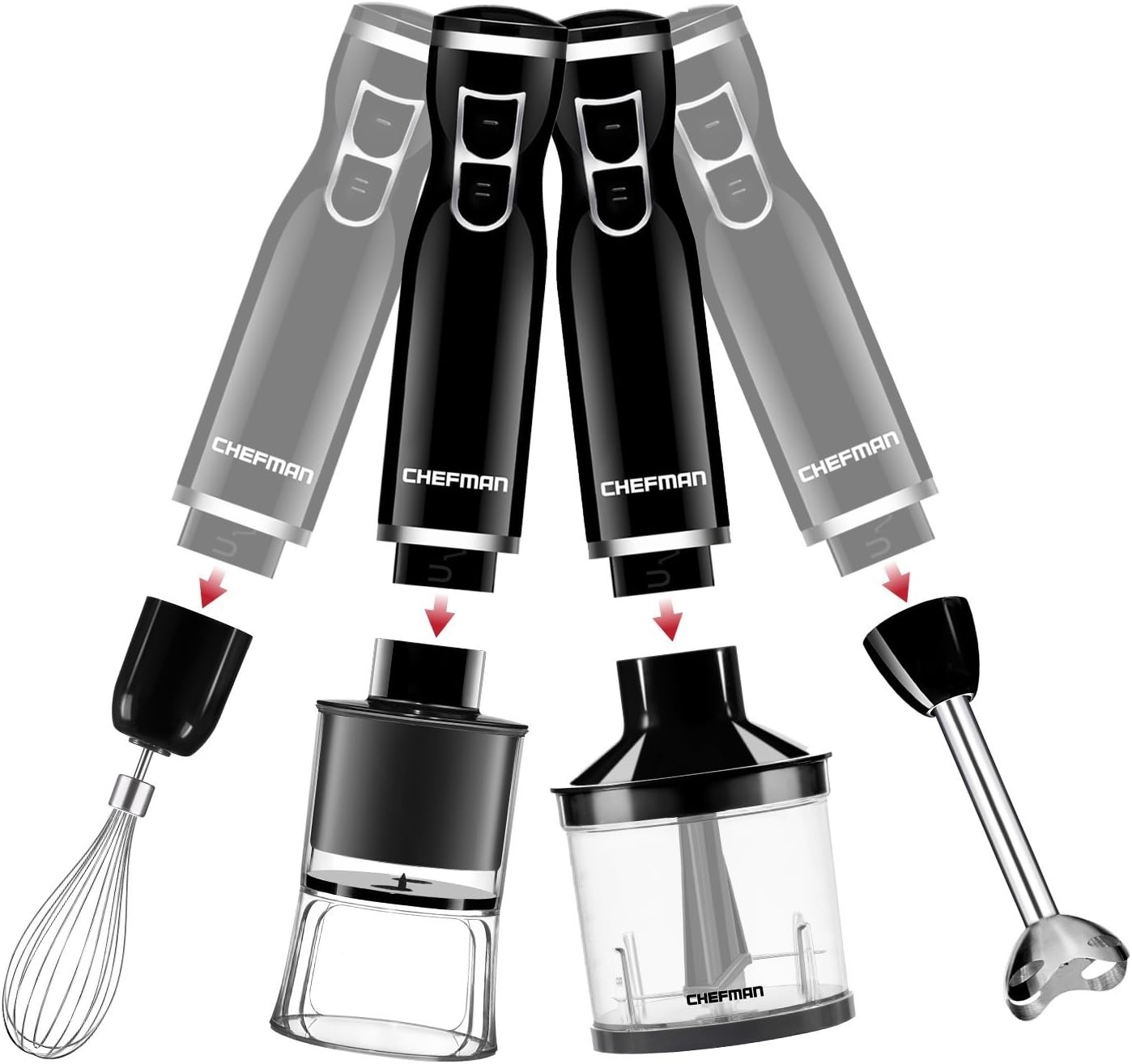 image:imageChefman Electric Spiralizer amp Immersion BlenderVegetable Slicer 6in1 Food Prep Combo Kit Includes 3 Spiralizing Blade Attachments Zoodle Maker Grate Ribbon Spiral Blend Chop and Puree