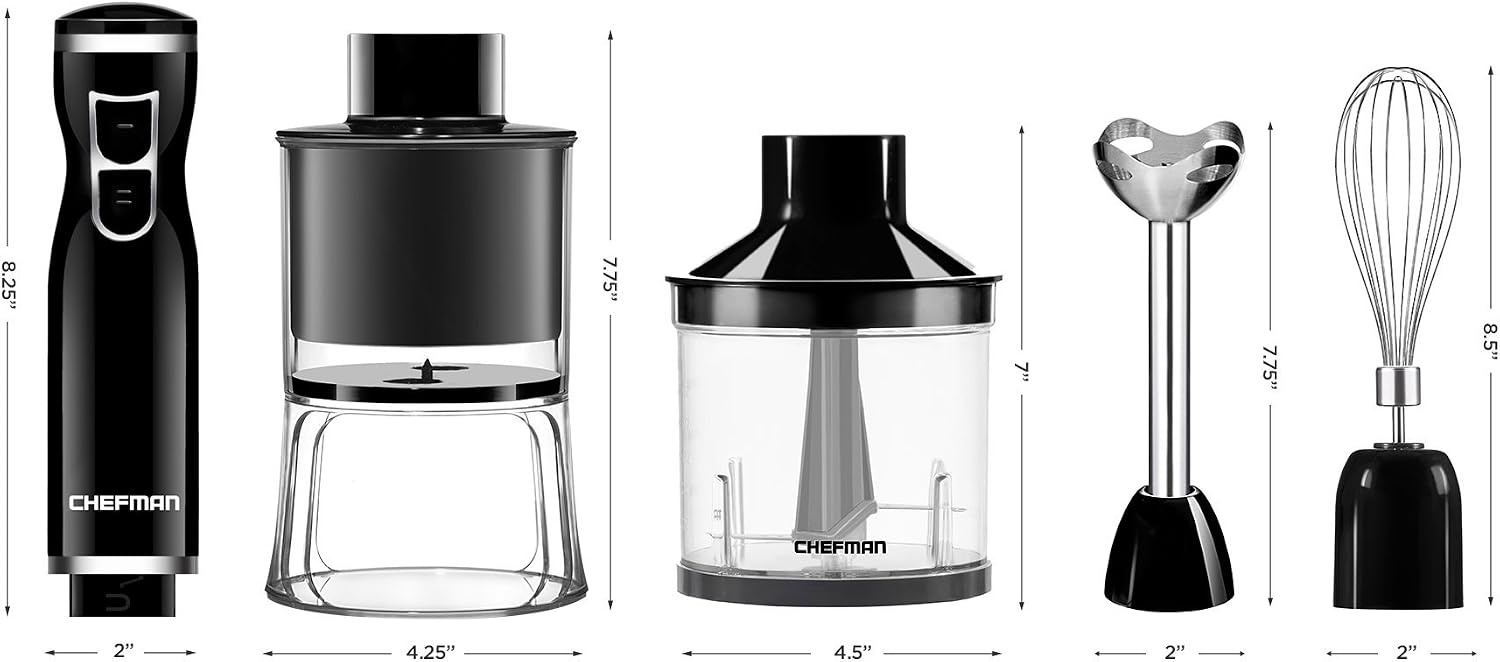 image:imageChefman Electric Spiralizer amp Immersion BlenderVegetable Slicer 6in1 Food Prep Combo Kit Includes 3 Spiralizing Blade Attachments Zoodle Maker Grate Ribbon Spiral Blend Chop and Puree
