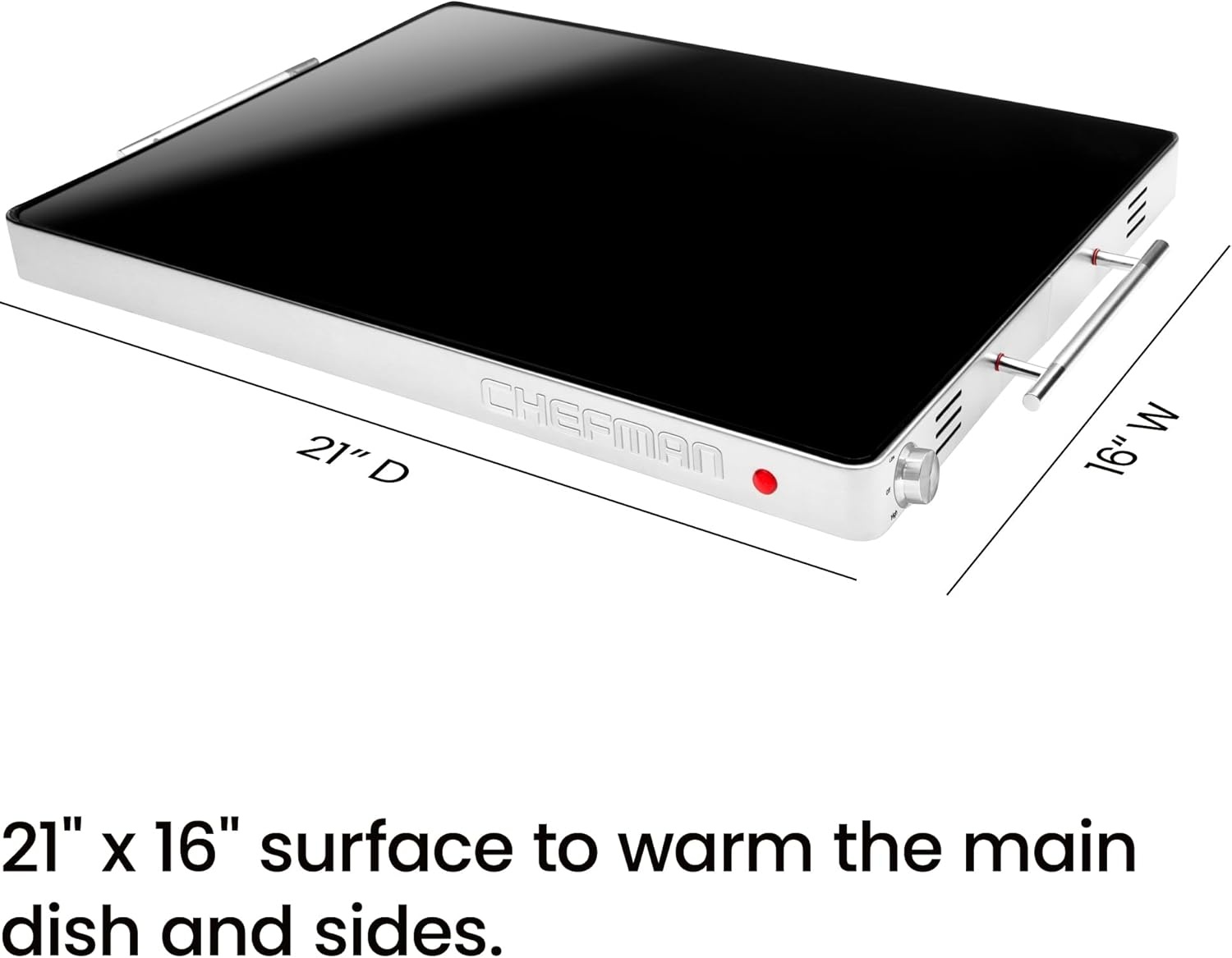 image:imageChefman Electric Warming Tray with Adjustable Temperature Control Perfect For Buffets Restaurants Parties Events and Home Dinners Glass Top Extra Large 21 x 16 Surface Keeps Food Hot BlackStainless
