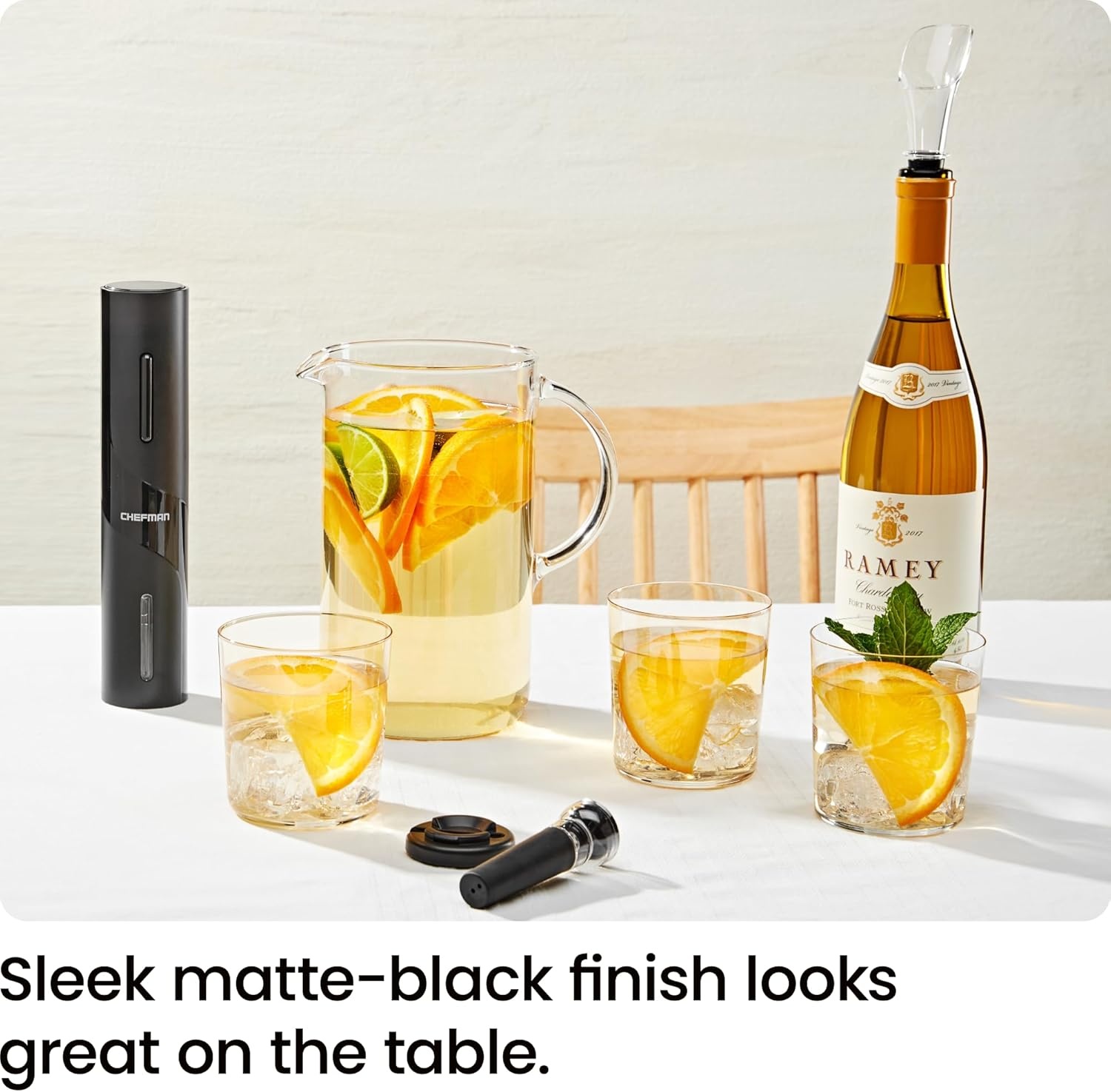 image:imageChefman Electric Wine Opener Makes Opening Bottles Fast Foolproof And Fun Black BatteryOperated 4Piece Corkscrew Set Comes With A Foil Cutter Pourer And Vacuum Stopper