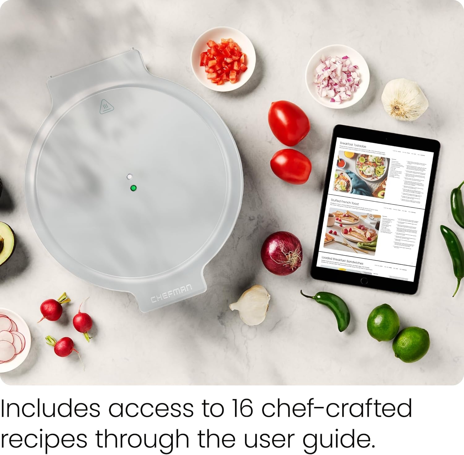 image:imageChefman Everything Maker amp Pizza Oven 1440W Countertop Electric Pizza Maker with 12 Nonstick Cooking Plates Plus Makes Quesadillas Omelettes and More with Indicator Lights and Vertical StorageConcrete