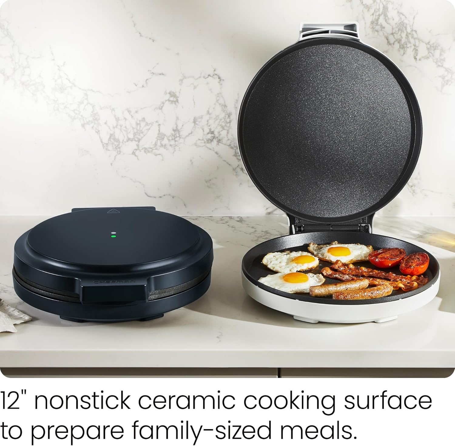 image:imageChefman Everything Maker amp Pizza Oven 1440W Countertop Electric Pizza Maker with 12 Nonstick Cooking Plates Plus Makes Quesadillas Omelettes and More with Indicator Lights and Vertical StorageMidnight