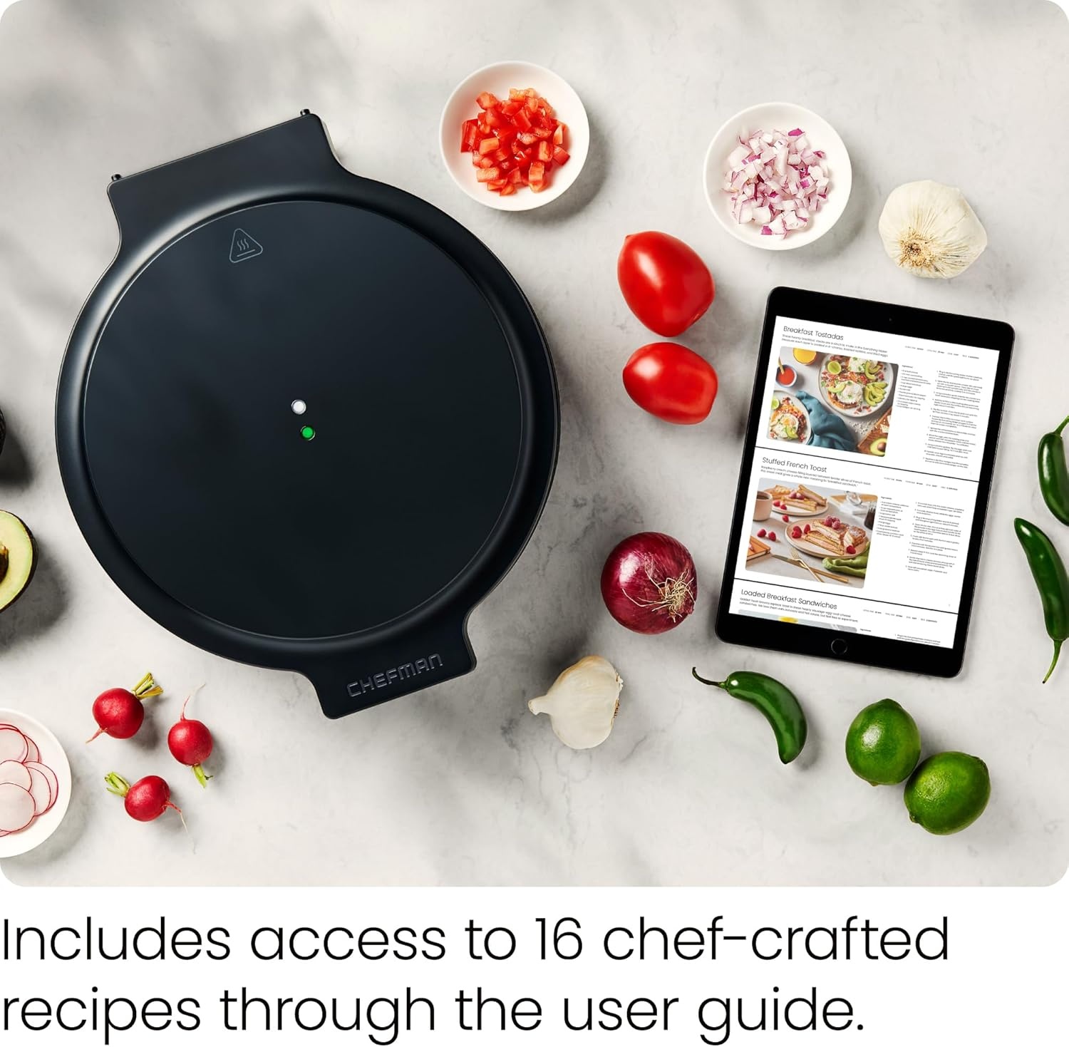 image:imageChefman Everything Maker amp Pizza Oven 1440W Countertop Electric Pizza Maker with 12 Nonstick Cooking Plates Plus Makes Quesadillas Omelettes and More with Indicator Lights and Vertical StorageMidnight