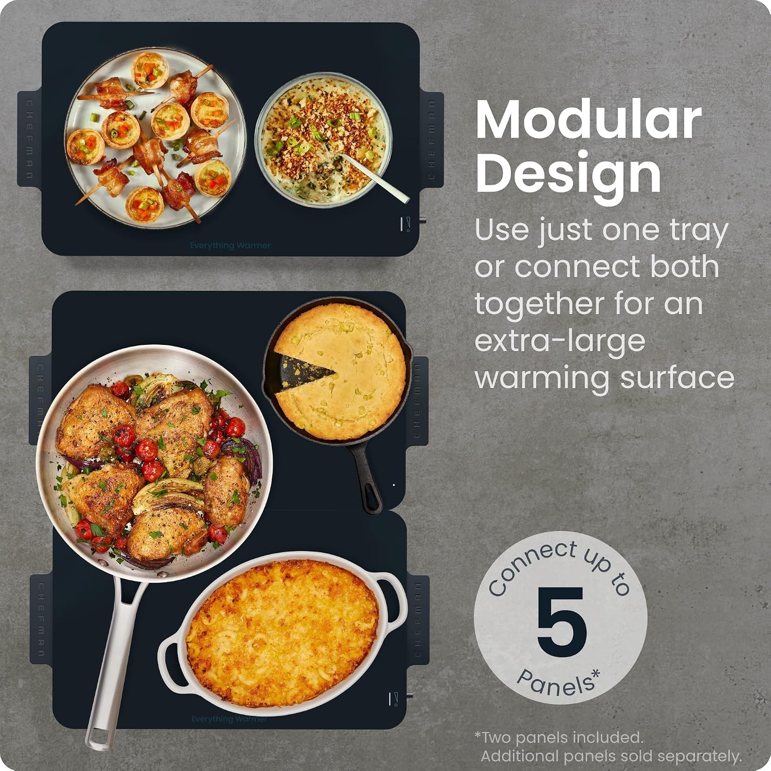 image:imageChefman Everything Warmer Electric Warming Tray 20 x 16 Modular Expanding Design Graphene FullSurface Heating Food Warming Mat for Parties Gatherings amp Daily Use Two Tempered Glass PanelsMidnight