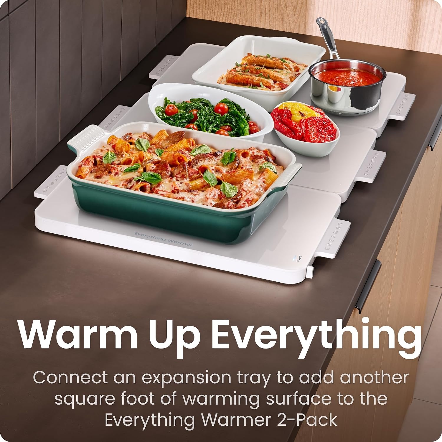 image:imageChefman Everything Warmer Electric Warming Tray 20 x 16 Modular Expanding Design Graphene FullSurface Heating Food Warming Mat for Parties Gatherings amp Daily Use Two Tempered Glass PanelsConcrete
