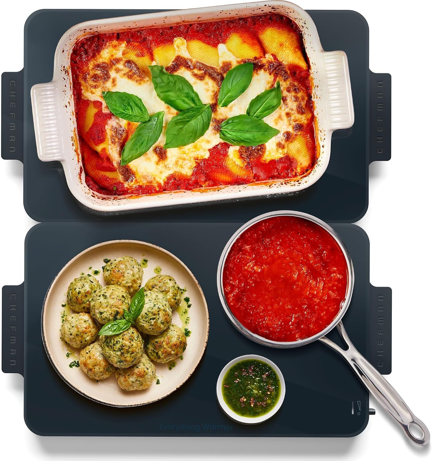 image:imageChefman Everything Warmer Electric Warming Tray 20 x 16 Modular Expanding Design Graphene FullSurface Heating Food Warming Mat for Parties Gatherings amp Daily Use Two Tempered Glass PanelsMidnight