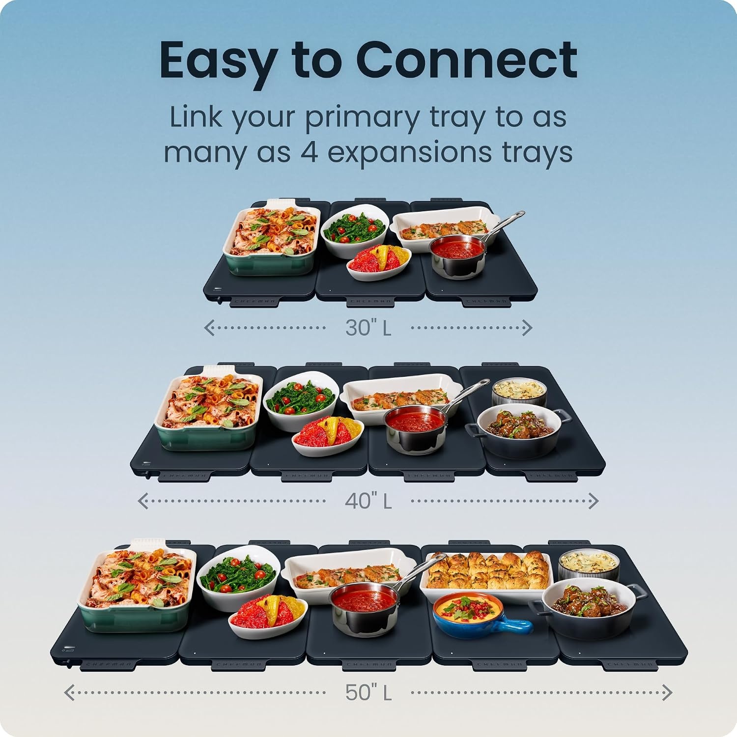 image:imageChefman Everything Warmer Electric Warming Tray 20 x 16 Modular Expanding Design Graphene FullSurface Heating Food Warming Mat for Parties Gatherings amp Daily Use Two Tempered Glass PanelsMidnight