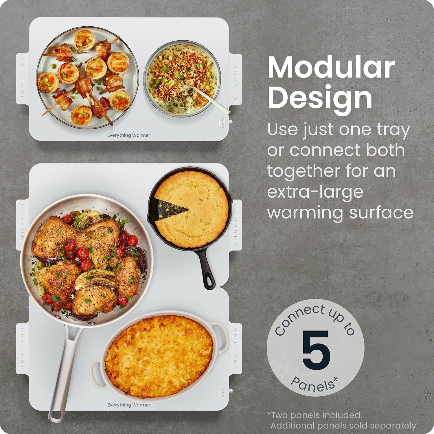 image:imageChefman Everything Warmer Electric Warming Tray 20 x 16 Modular Expanding Design Graphene FullSurface Heating Food Warming Mat for Parties Gatherings amp Daily Use Two Tempered Glass PanelsConcrete