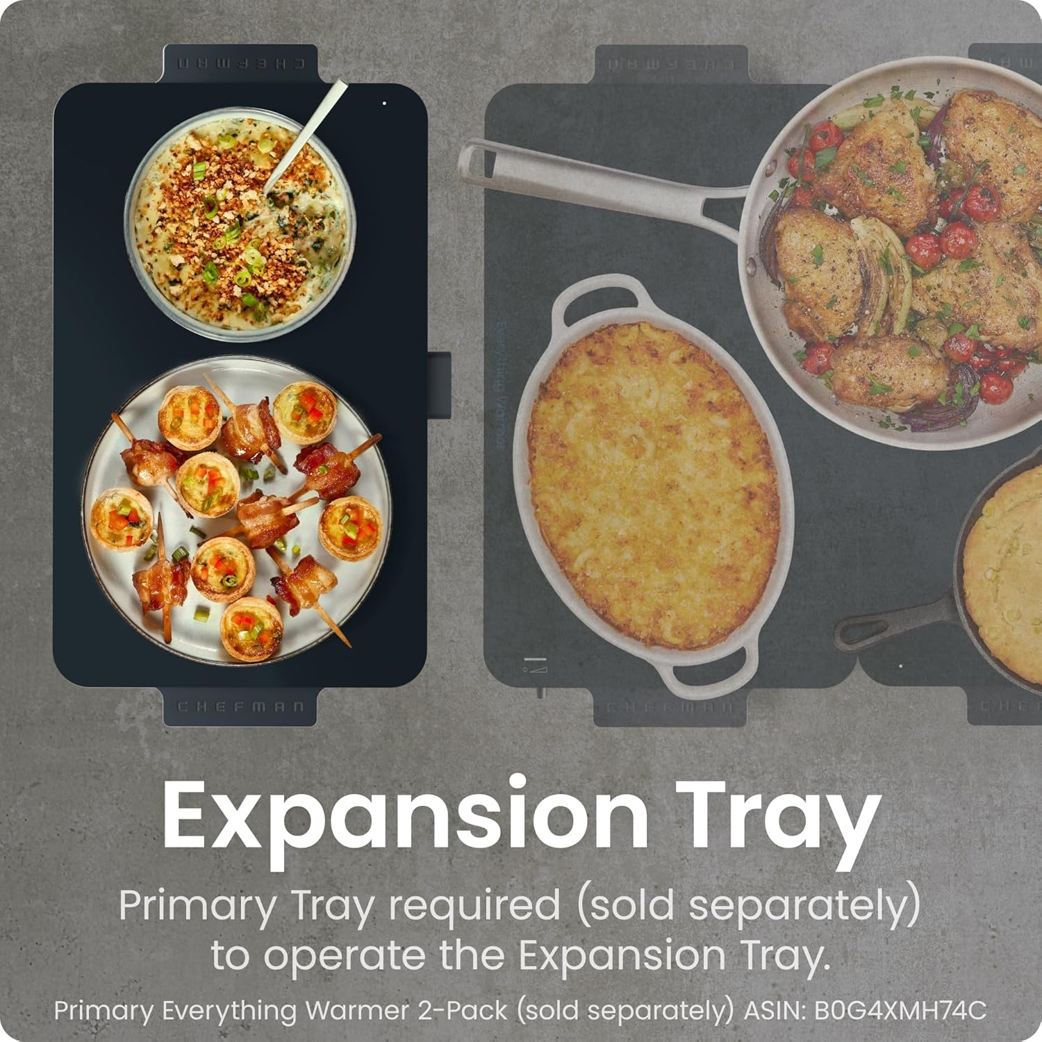 image:imageChefman Everything Warmer Electric Warming Tray 20 x 16 Modular Expanding Design Graphene FullSurface Heating Food Warming Mat for Parties Gatherings amp Daily Use Two Tempered Glass PanelsMidnight